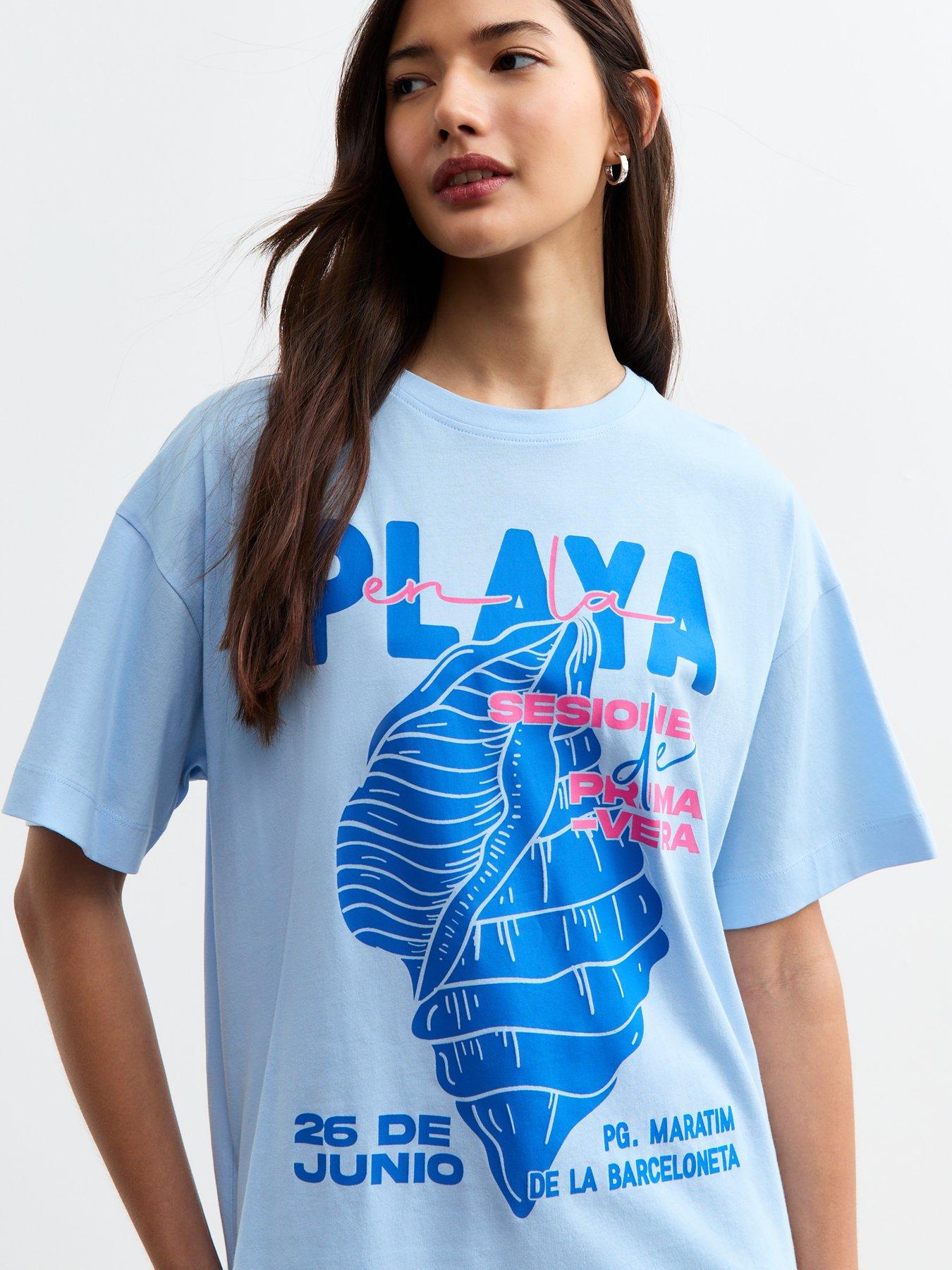 Image 4 of 4 of New Look Shell Graphic Print T-Shirt - Blue