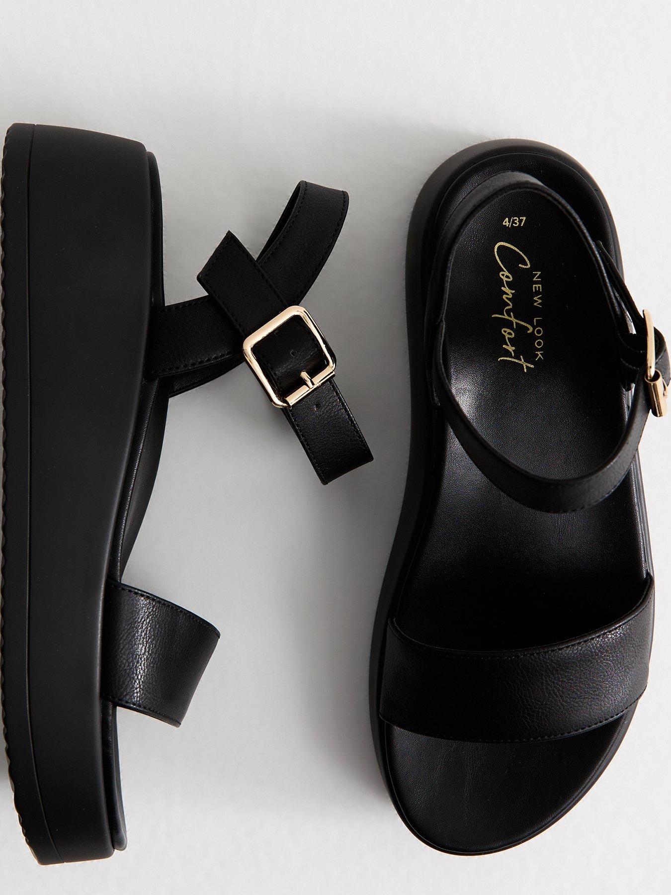 Chunky Sandals Black Flat Sandals New Look Black Faux Leather