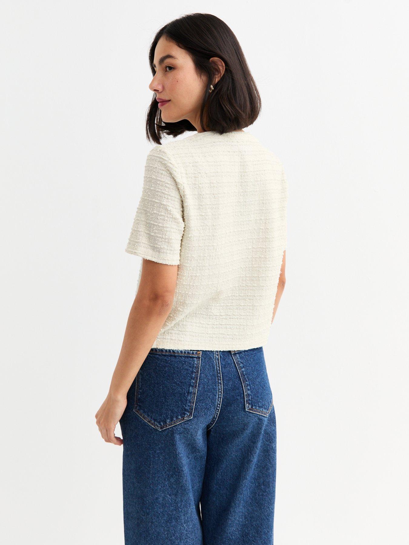 Image 2 of 4 of New Look Cream Textured Button Up Top