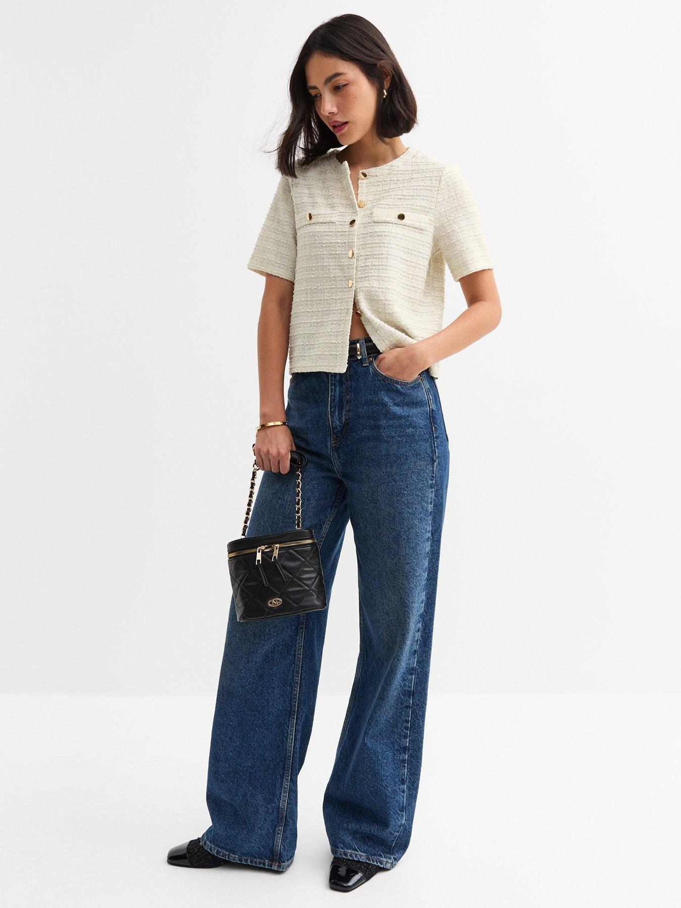 Image 3 of 4 of New Look Cream Textured Button Up Top