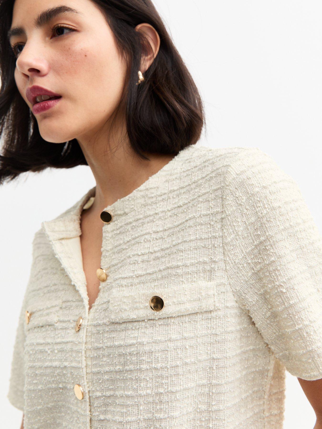 Image 4 of 4 of New Look Cream Textured Button Up Top