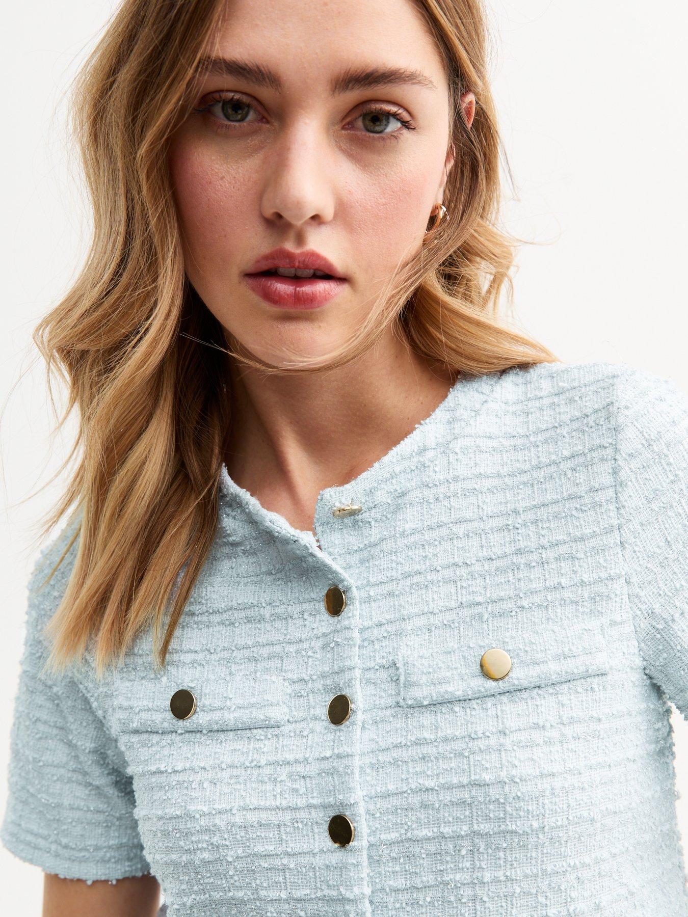 Image 4 of 4 of New Look Boucle Button Up Top - Blue