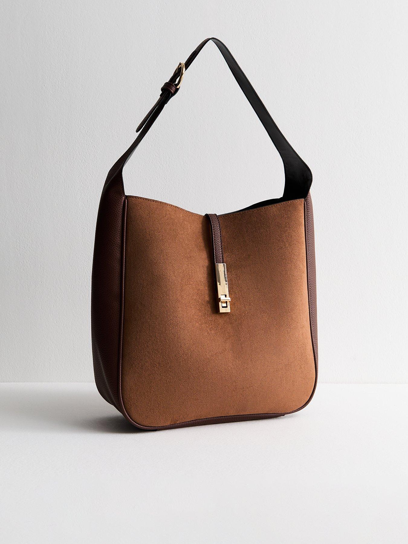 new-look-brown-panelled-faux-suede-hobo-bag