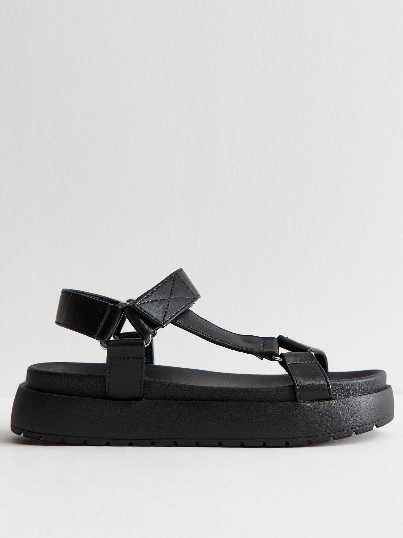 New Look Black Faux Leather Harness Strap Platform Sandals