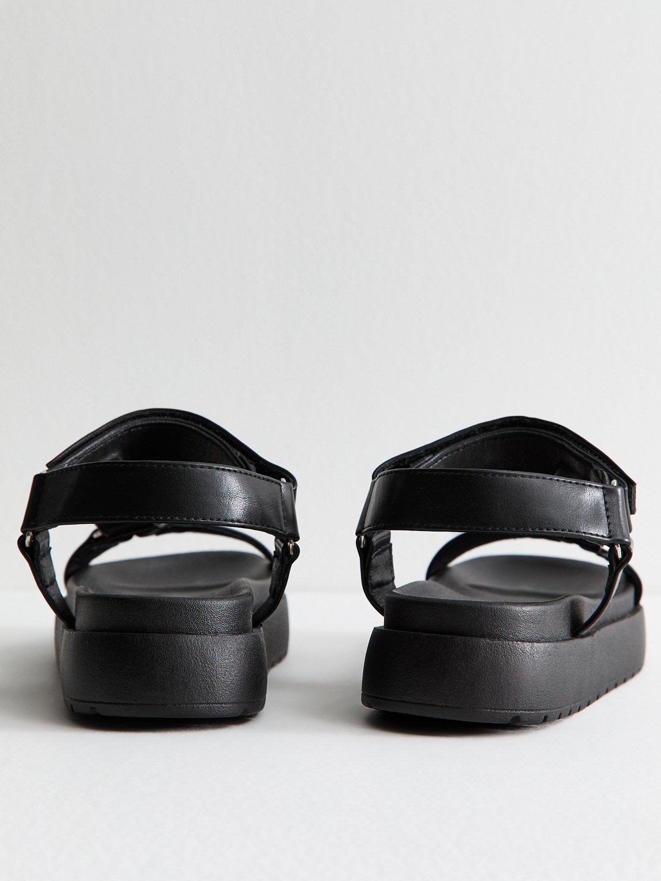 Image 3 of 6 of New Look Black Faux Leather Harness Strap Platform Sandals
