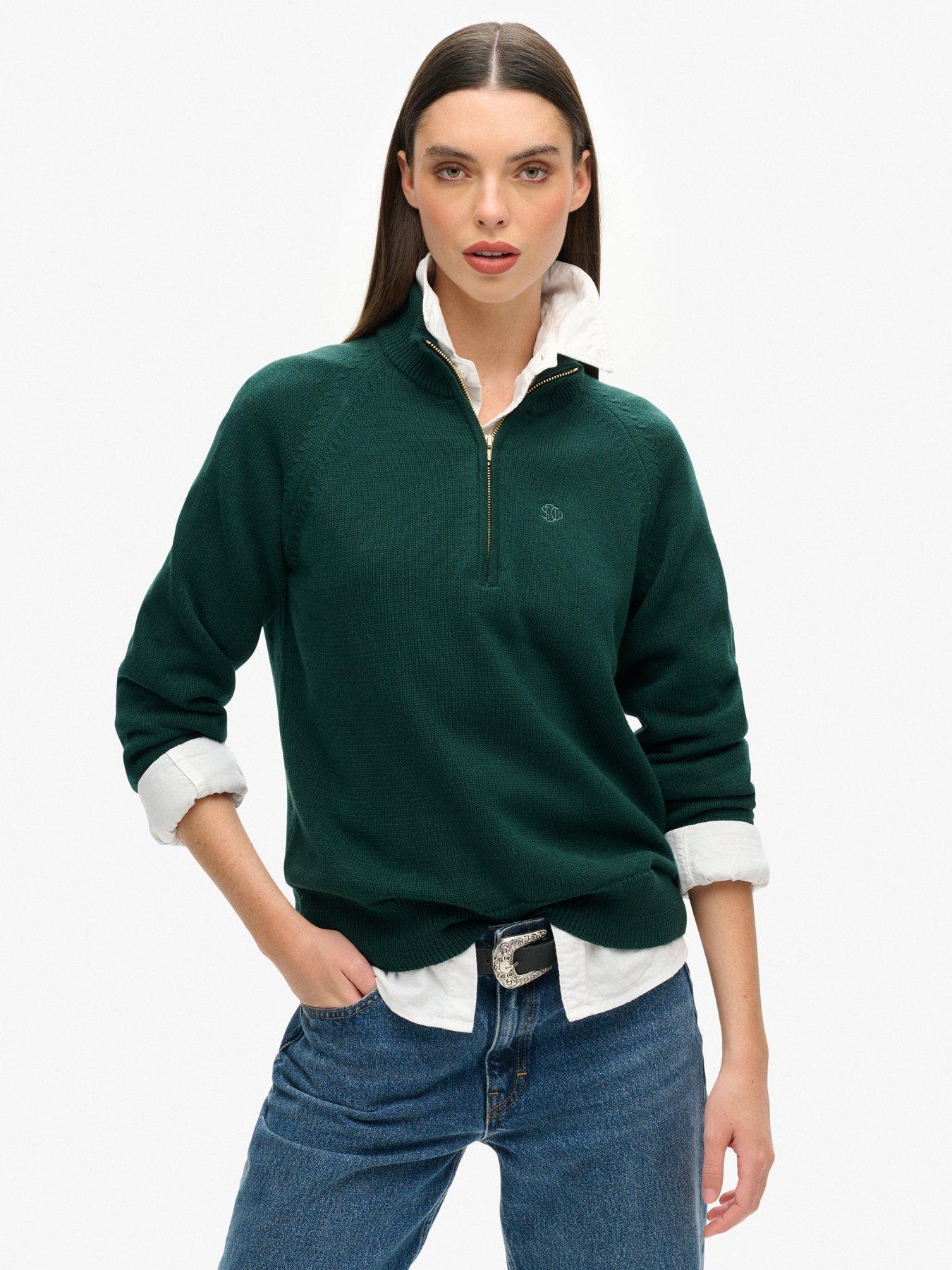 superdry-classic-cotton-knit-half-zip-jumper-green