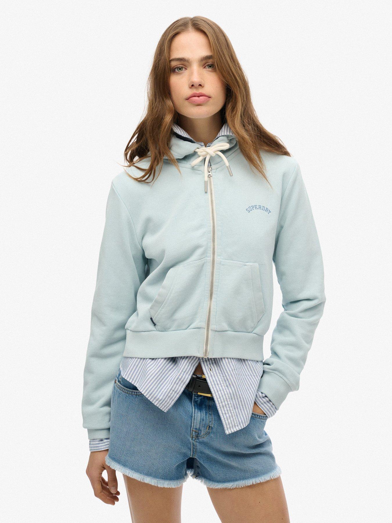 Image 1 of 5 of Superdry Essential Logo Cropped Zip Hoodie - Blue