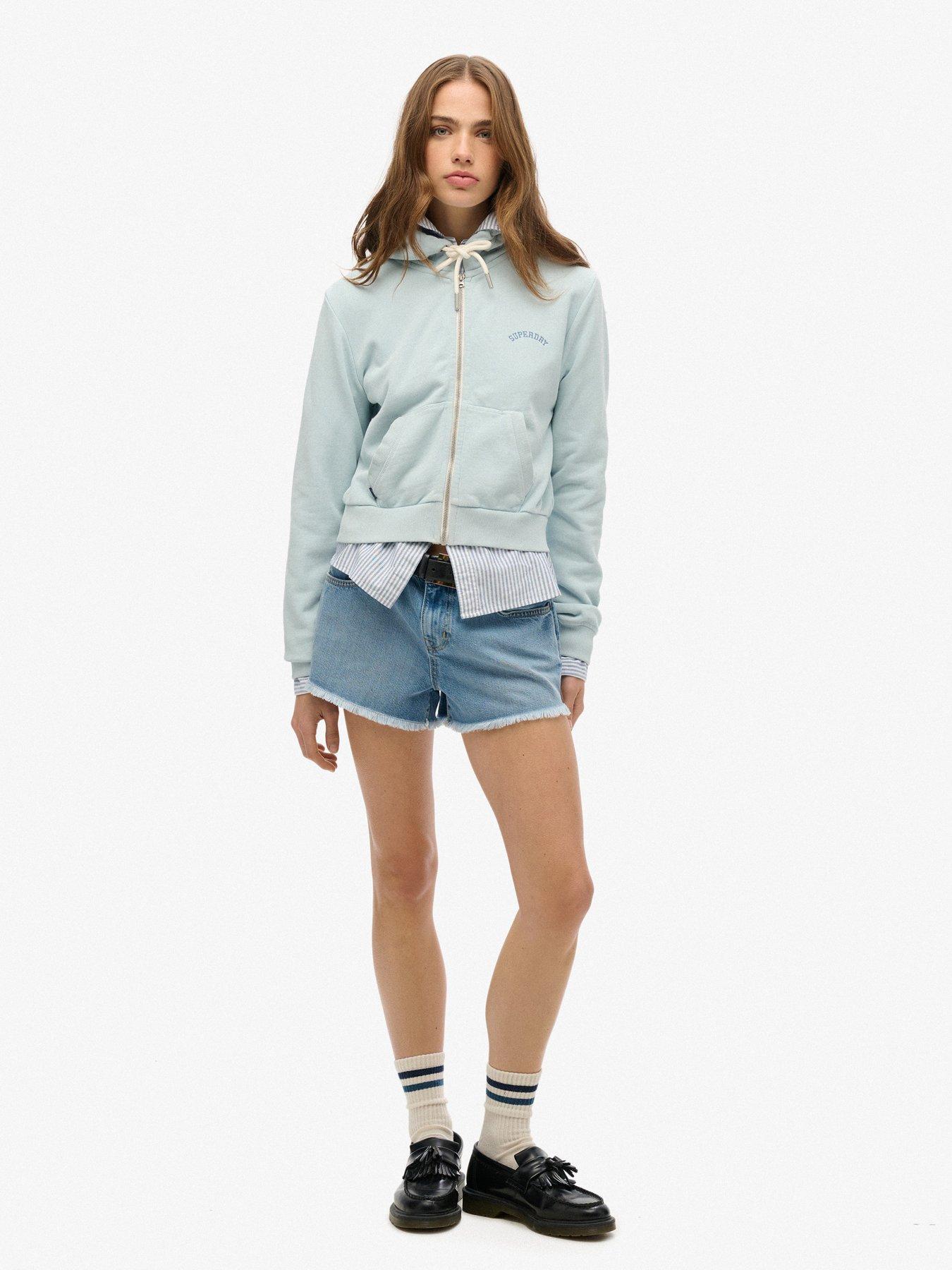 Image 3 of 5 of Superdry Essential Logo Cropped Zip Hoodie - Blue