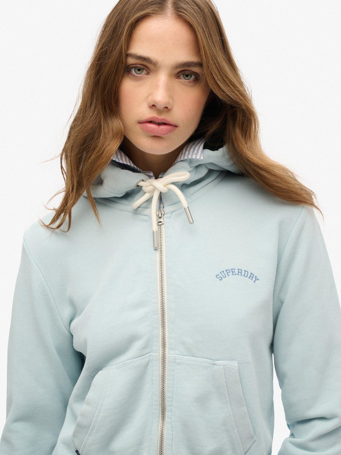 Image 4 of 5 of Superdry Essential Logo Cropped Zip Hoodie - Blue