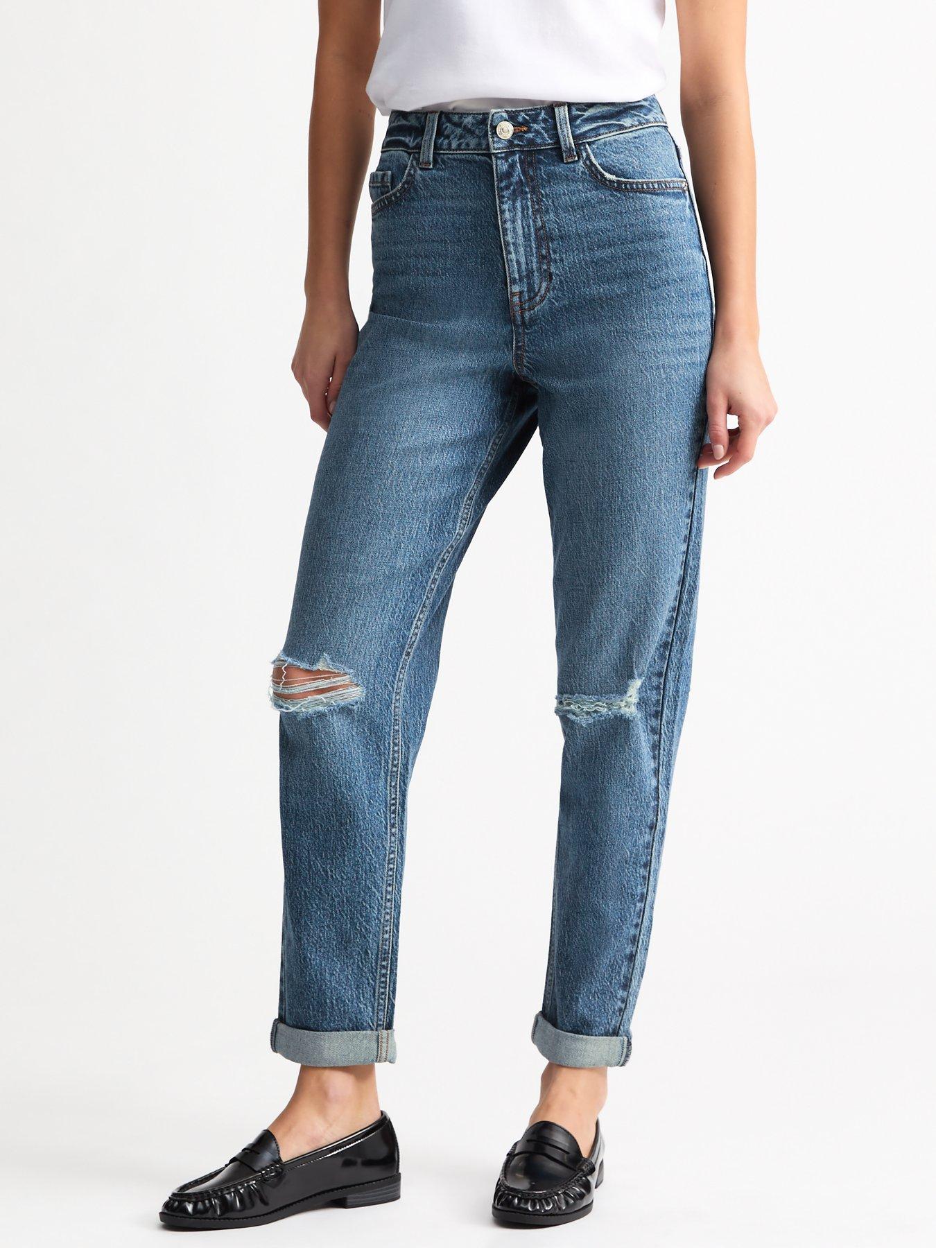 New Look Blue Ripped Mom Jeans