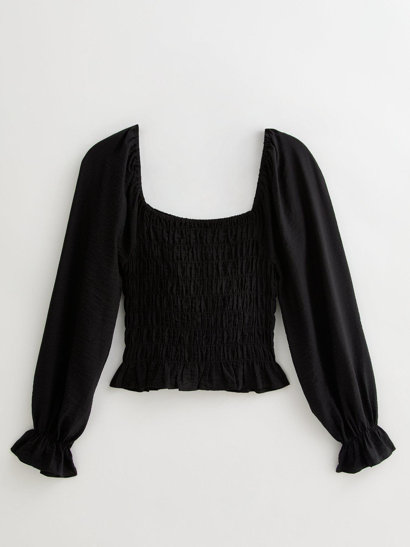 new-look-shirred-long-sleeve-milkmaid-top-blackdetail