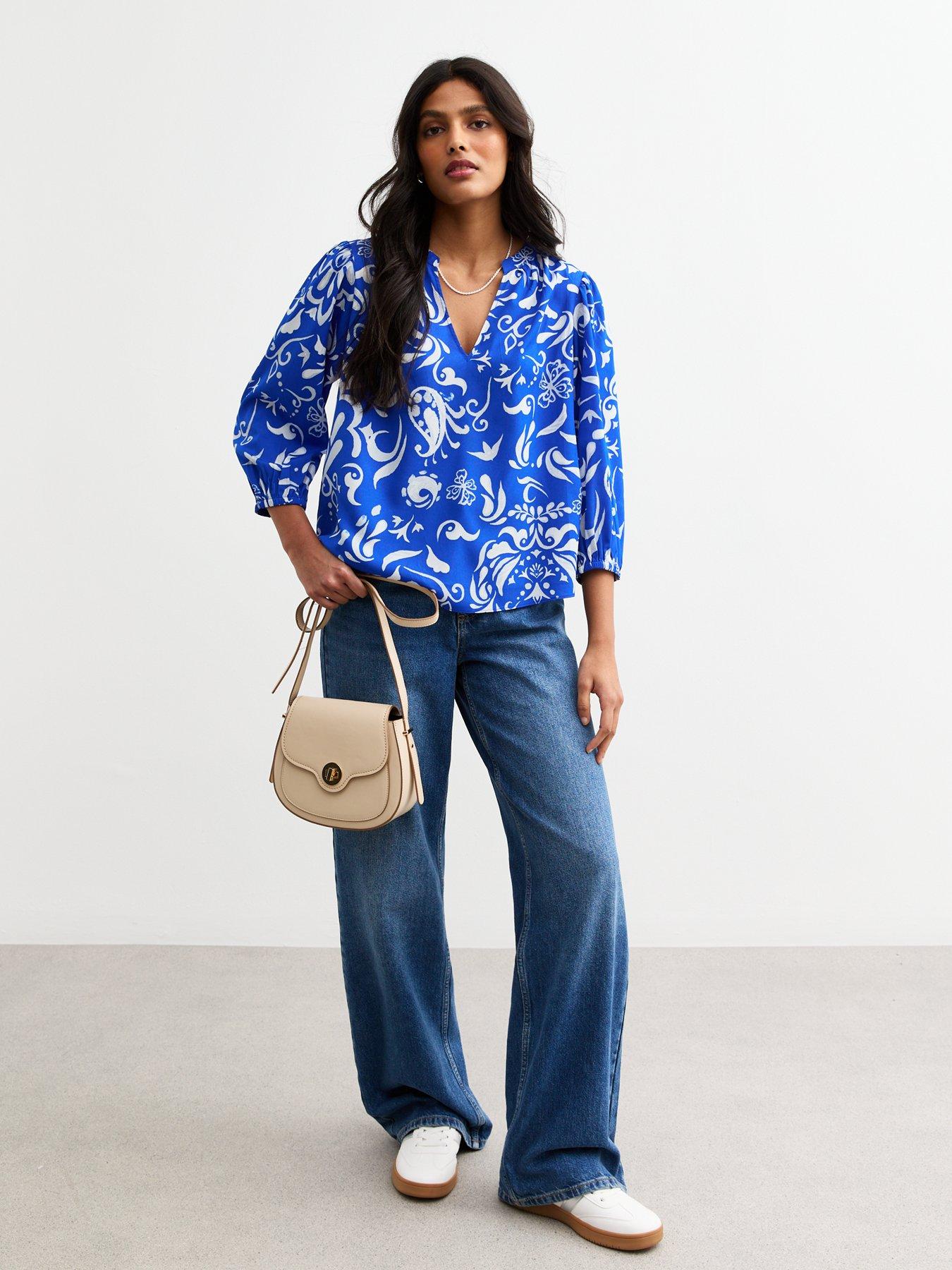 Image 3 of 4 of New Look Blue Pattern Print Top