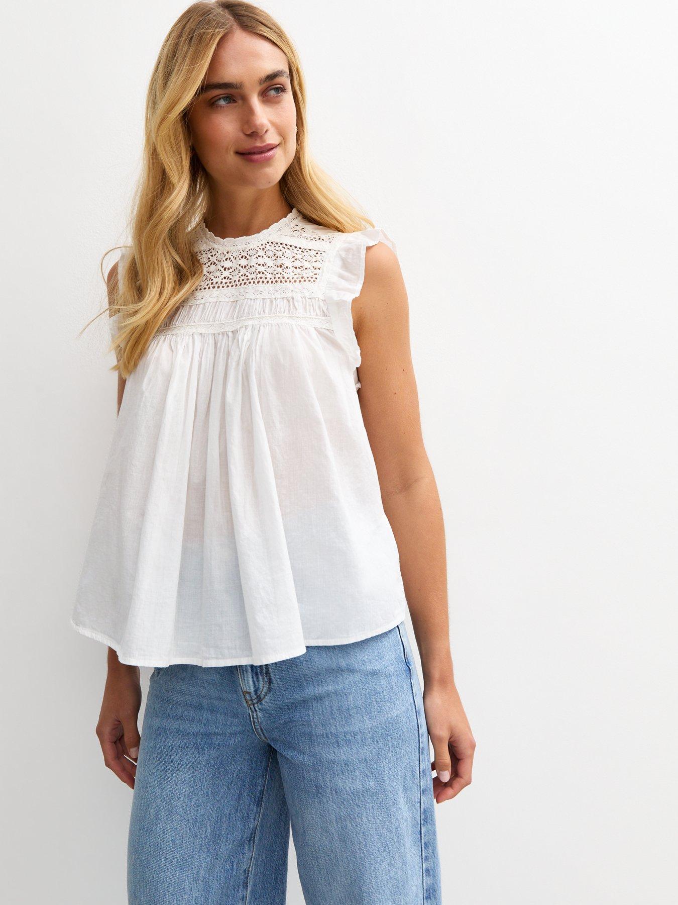 New Look Lace Panelled Sleeveless Top - White