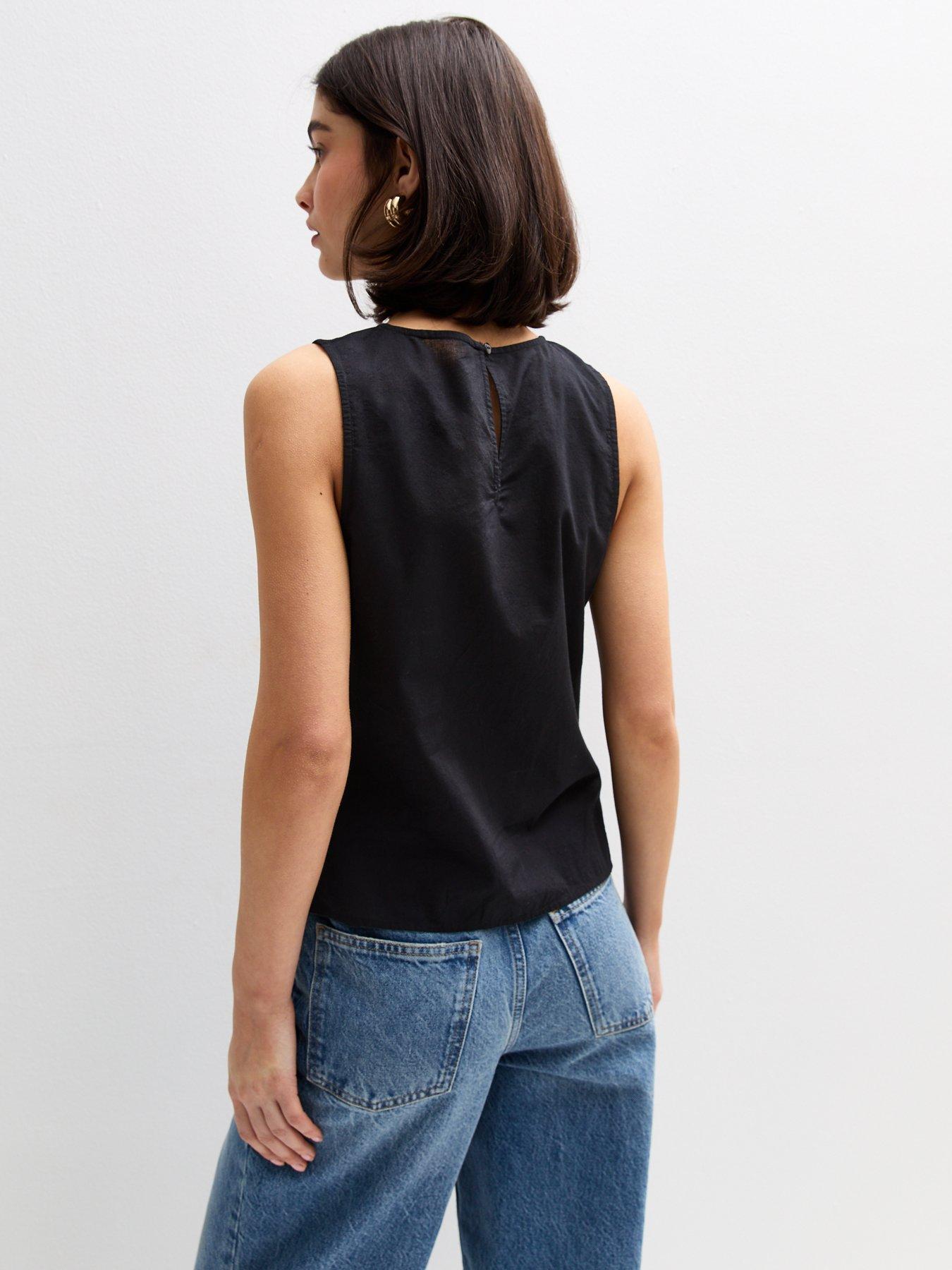 Image 2 of 6 of New Look Della Daisy Broderie Sleeveless Vest - Black