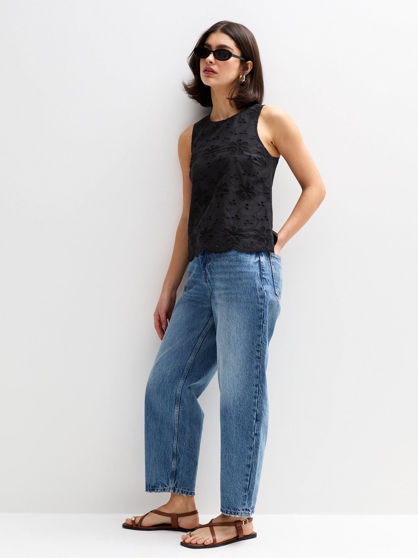 Image 3 of 6 of New Look Della Daisy Broderie Sleeveless Vest - Black