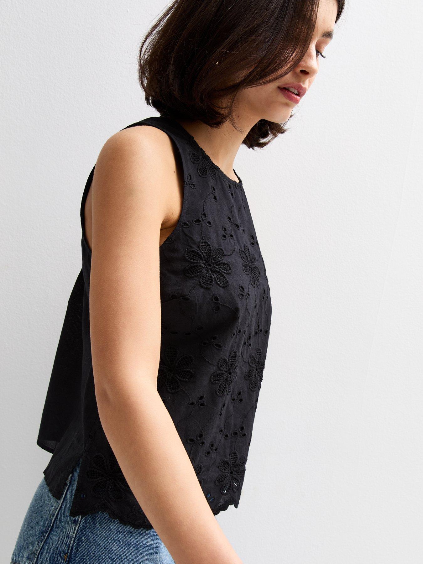 Image 5 of 6 of New Look Della Daisy Broderie Sleeveless Vest - Black
