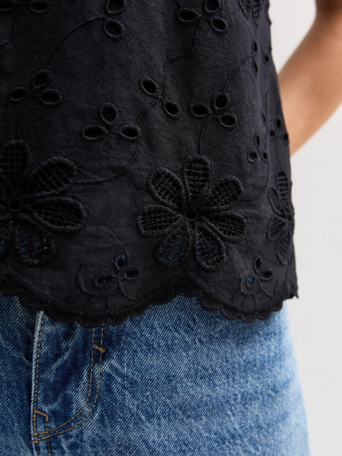 Image 6 of 6 of New Look Della Daisy Broderie Sleeveless Vest - Black