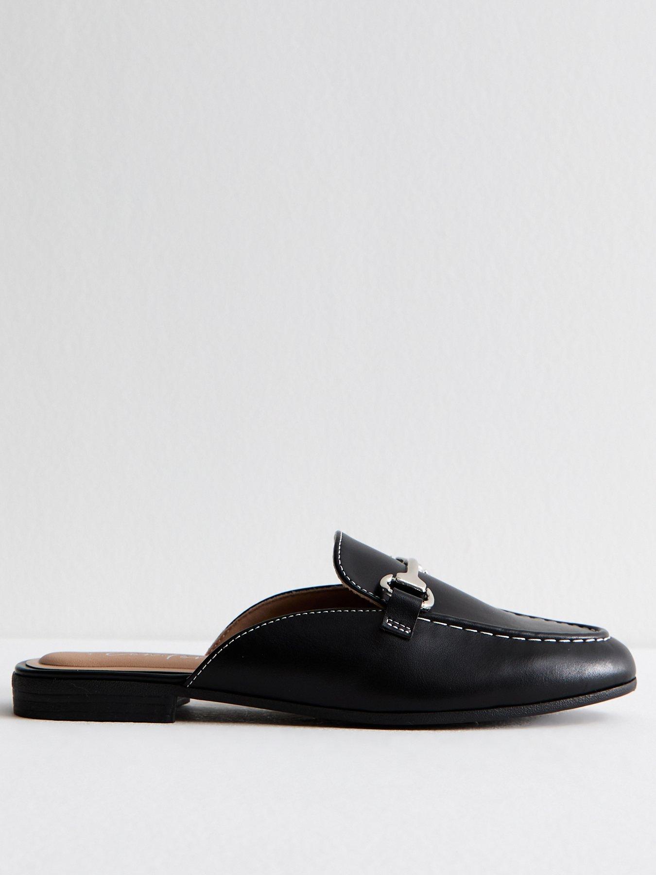 Image 1 of 6 of New Look Black Faux Leather Snaffle Detail Backless Loafers