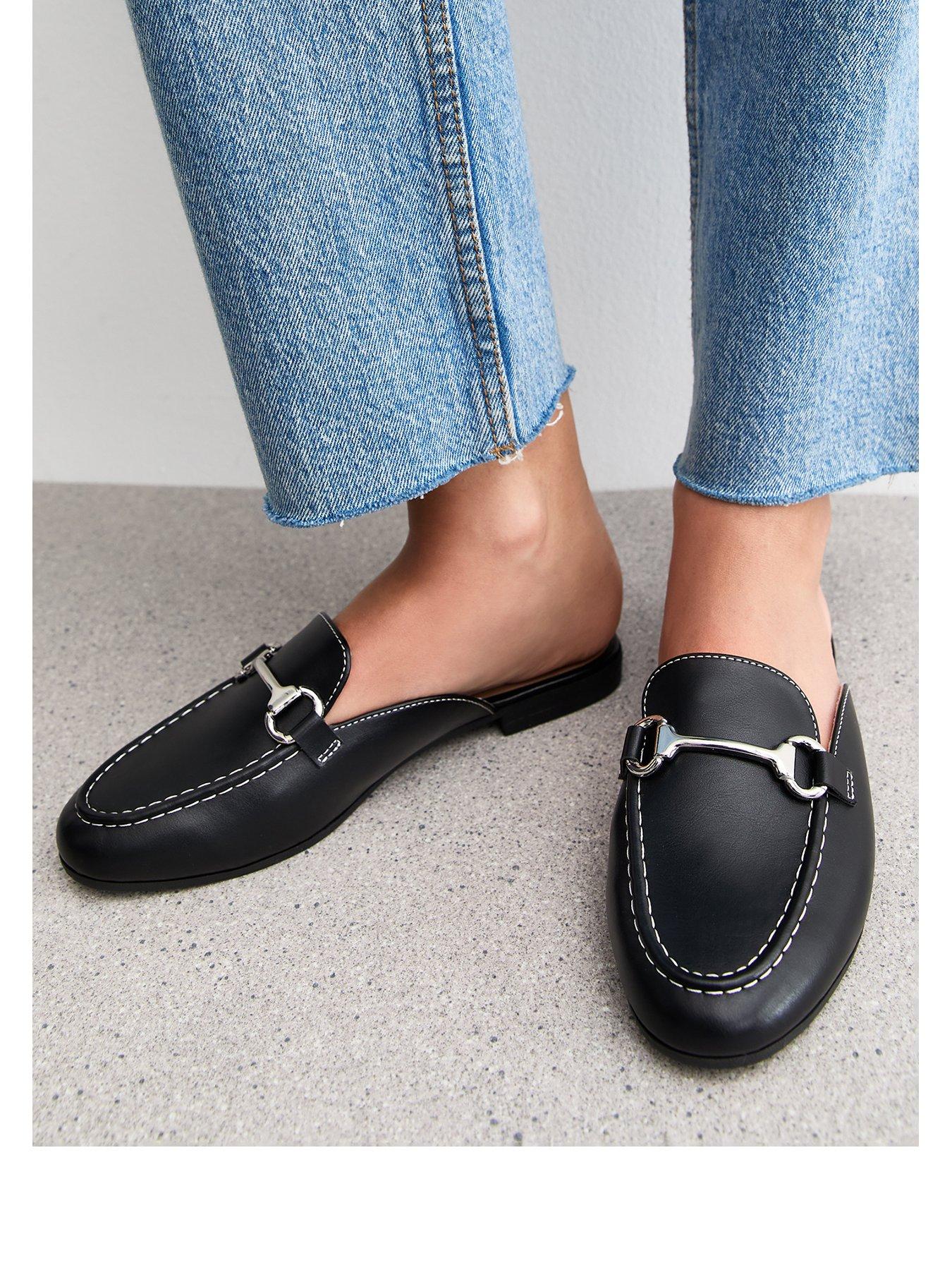 Image 2 of 6 of New Look Black Faux Leather Snaffle Detail Backless Loafers