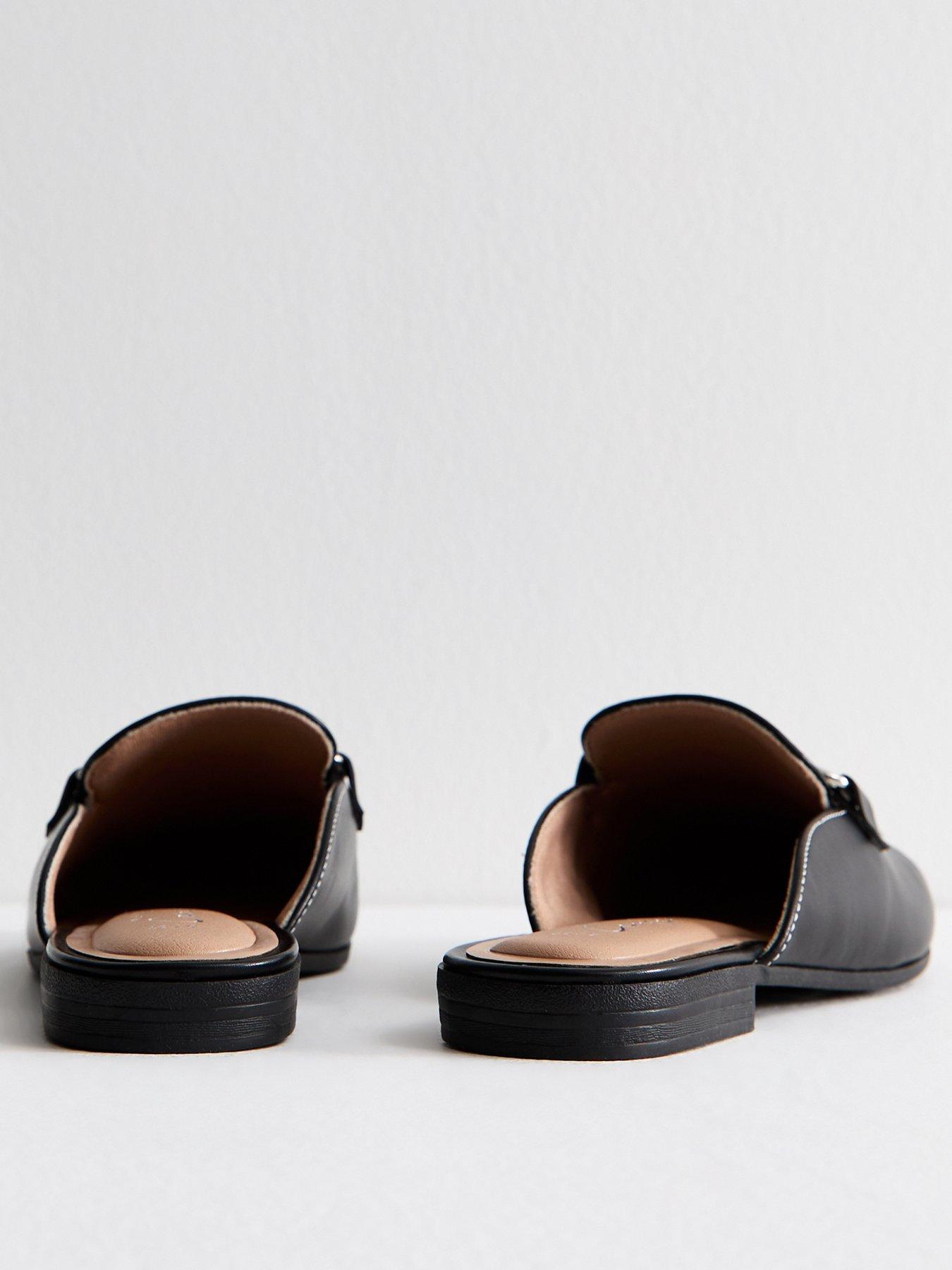 Image 3 of 6 of New Look Black Faux Leather Snaffle Detail Backless Loafers