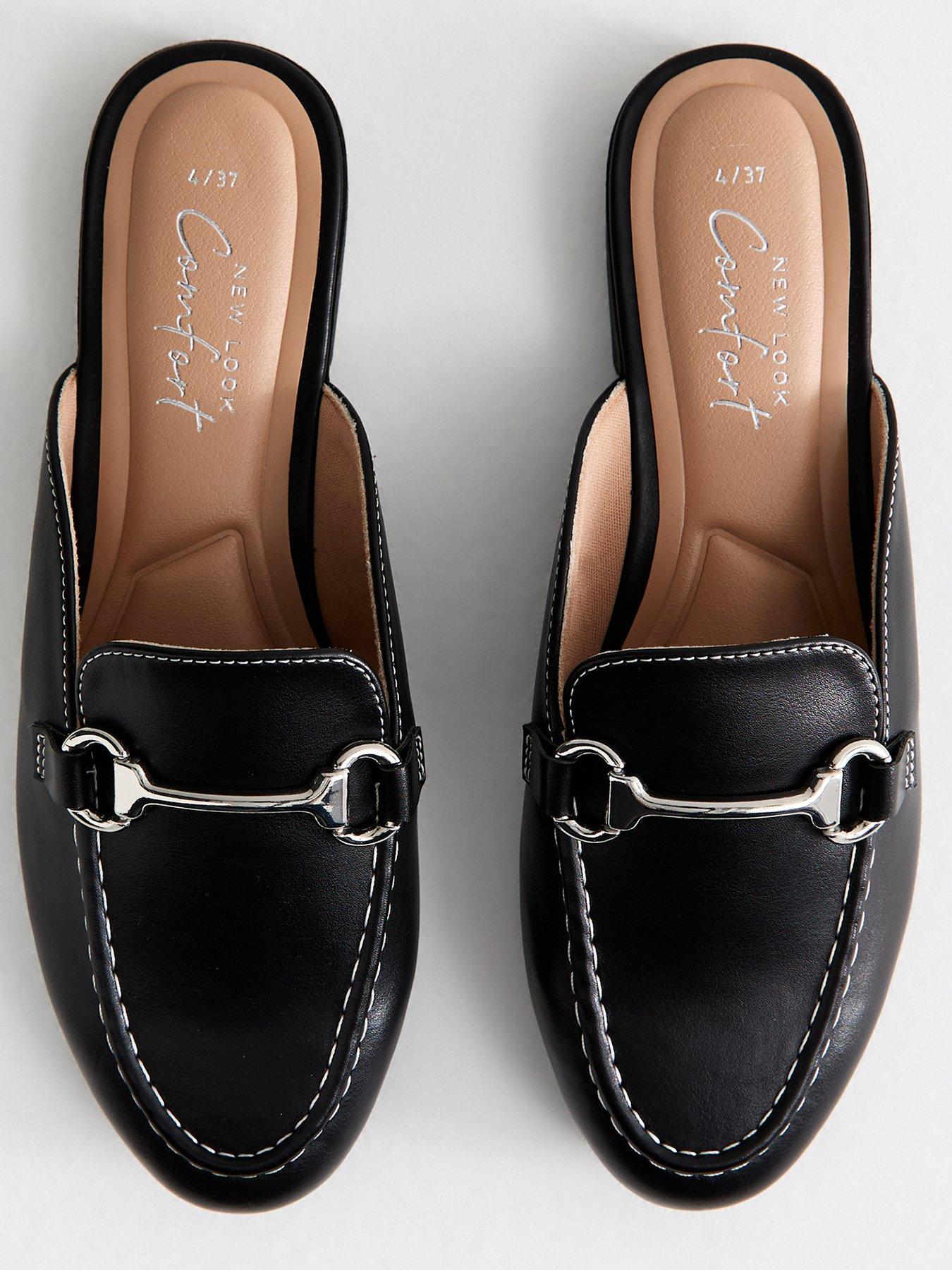 Image 4 of 6 of New Look Black Faux Leather Snaffle Detail Backless Loafers