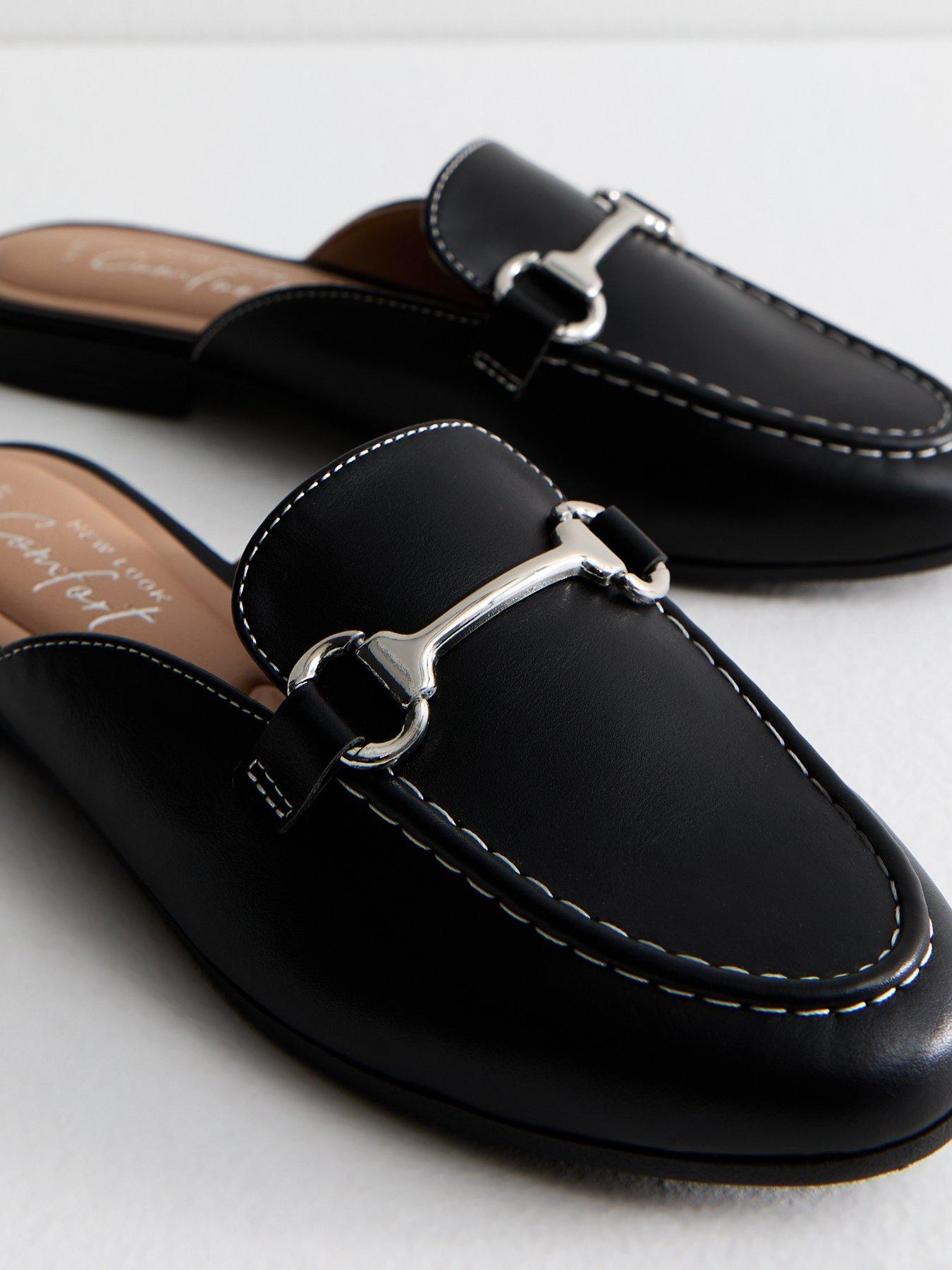 Image 5 of 6 of New Look Black Faux Leather Snaffle Detail Backless Loafers