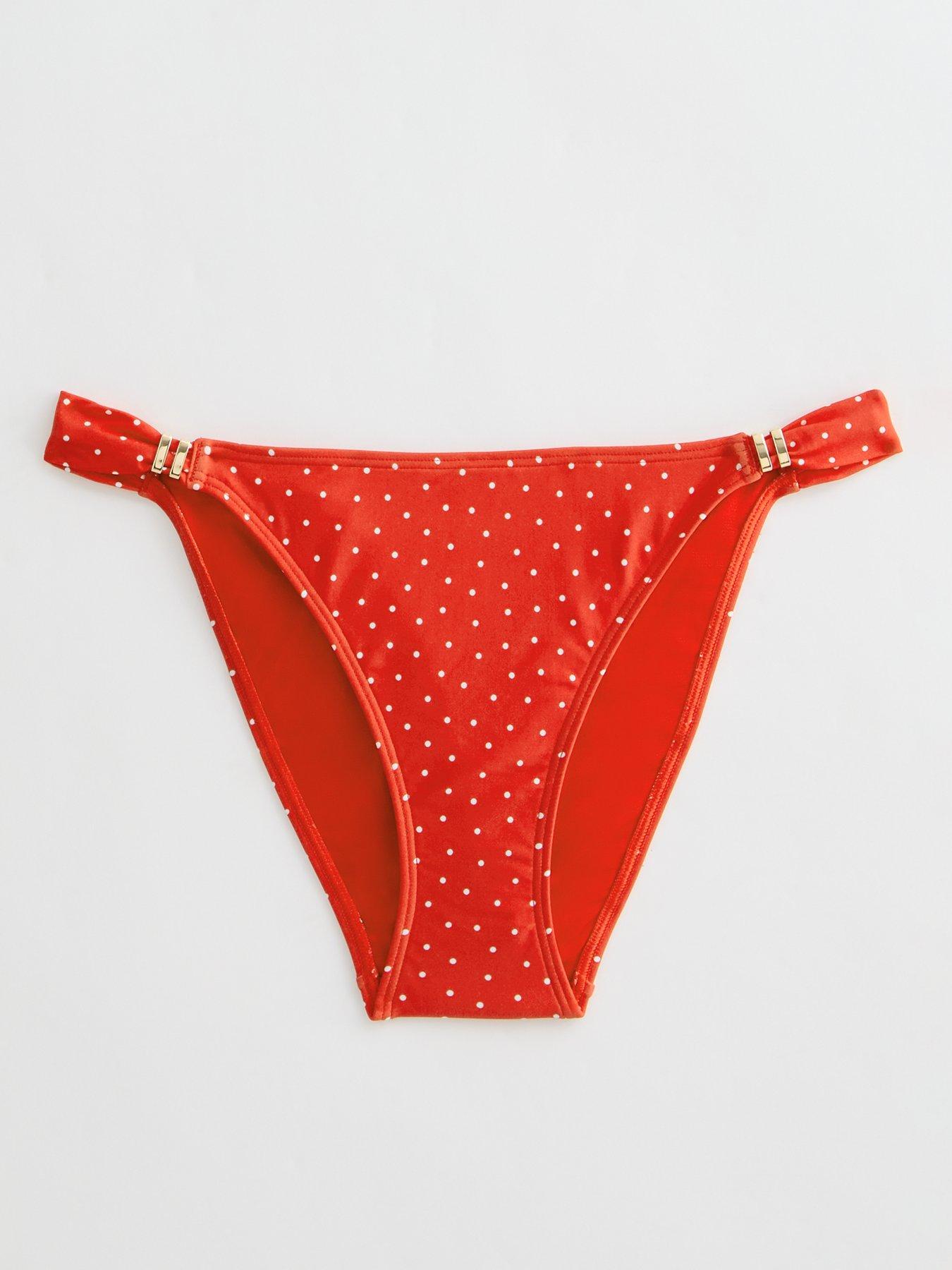 Image 5 of 5 of New Look Polka Dot Tanga Bikini Bottoms - Red