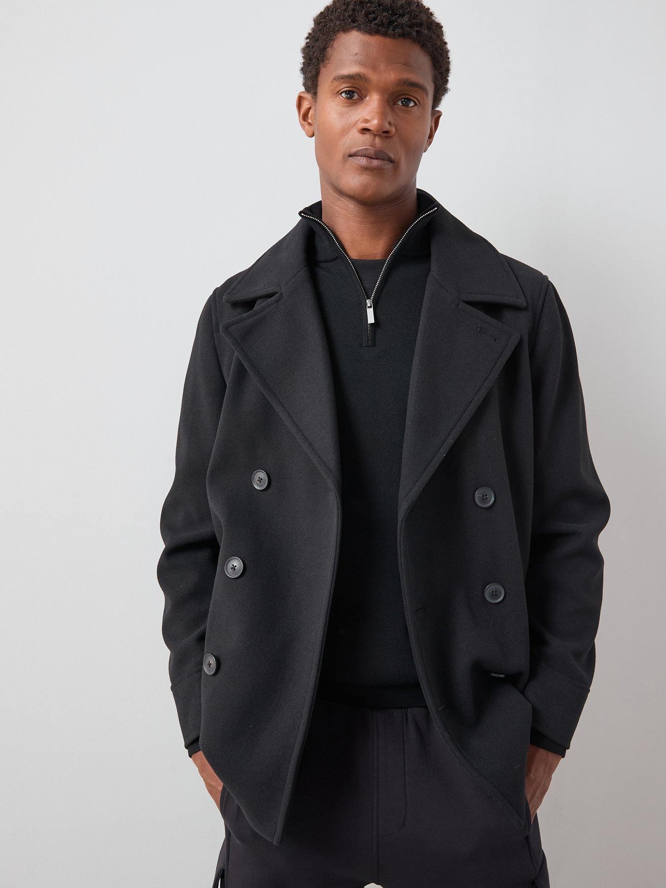 Image 1 of 6 of The Very Collection Double Breasted Peacoat - Black