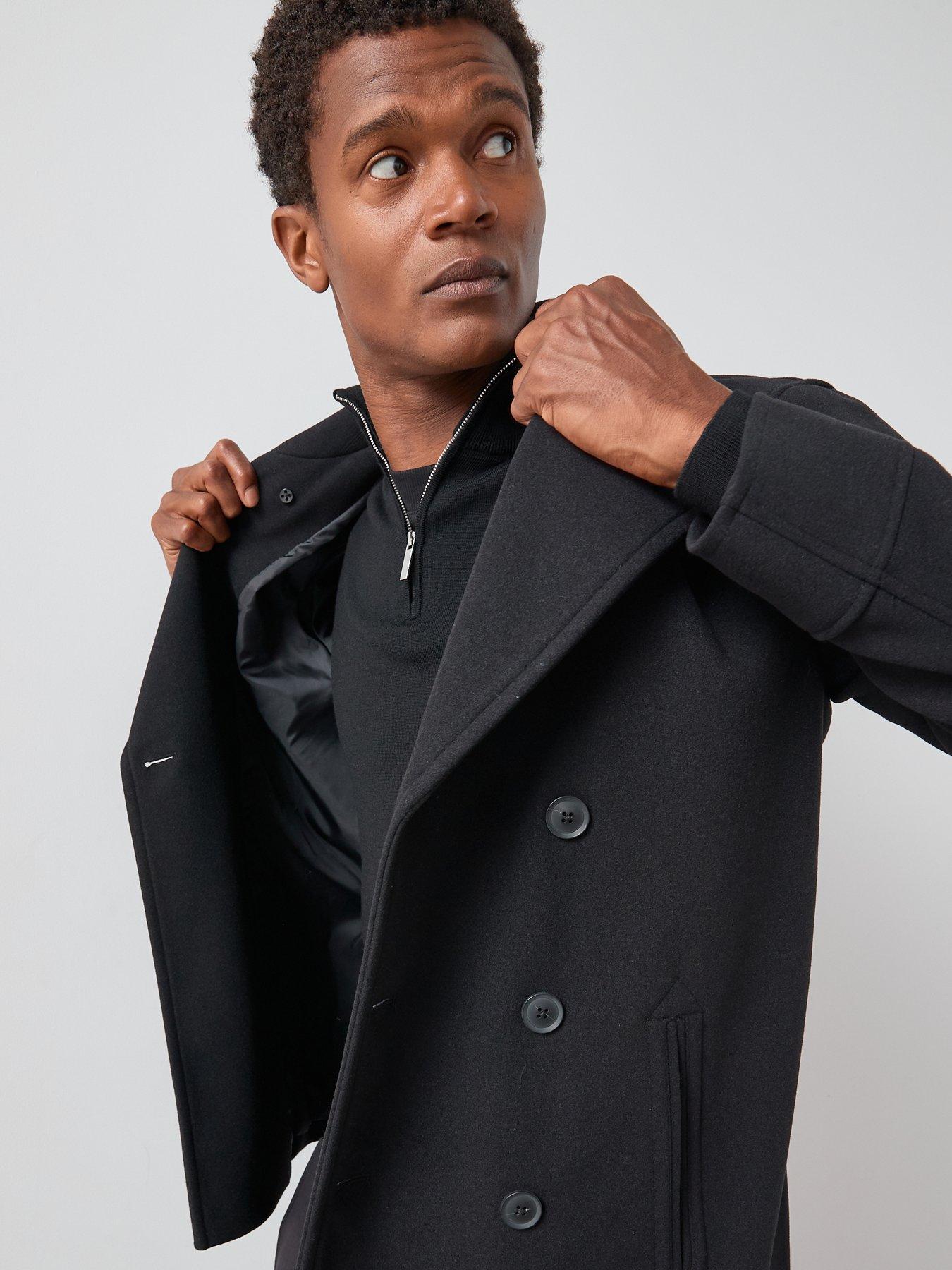Image 4 of 6 of The Very Collection Double Breasted Peacoat - Black
