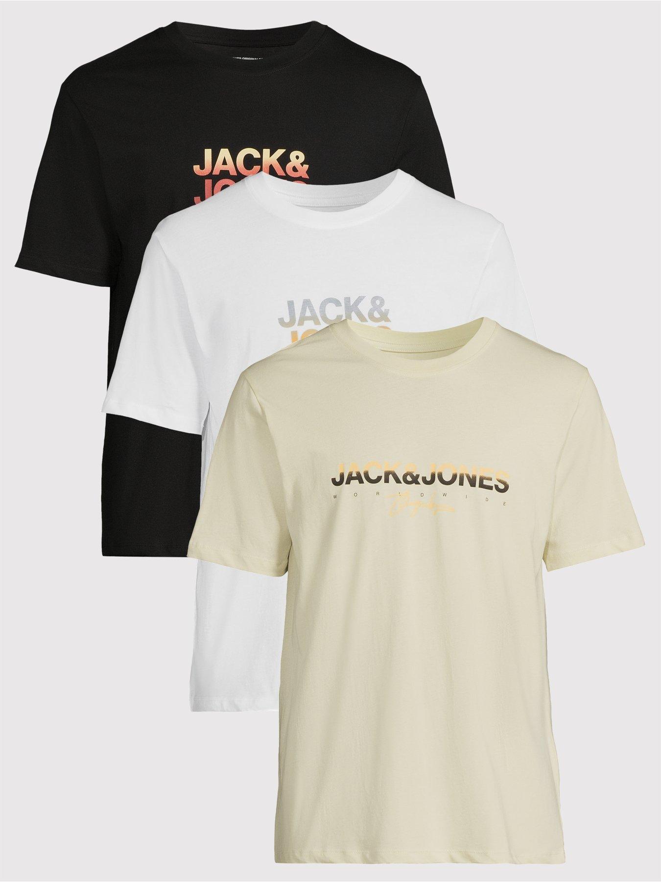 Image 1 of 6 of Jack & Jones 3 Pack Short Sleeve Logo Script T-Shirts - Multi