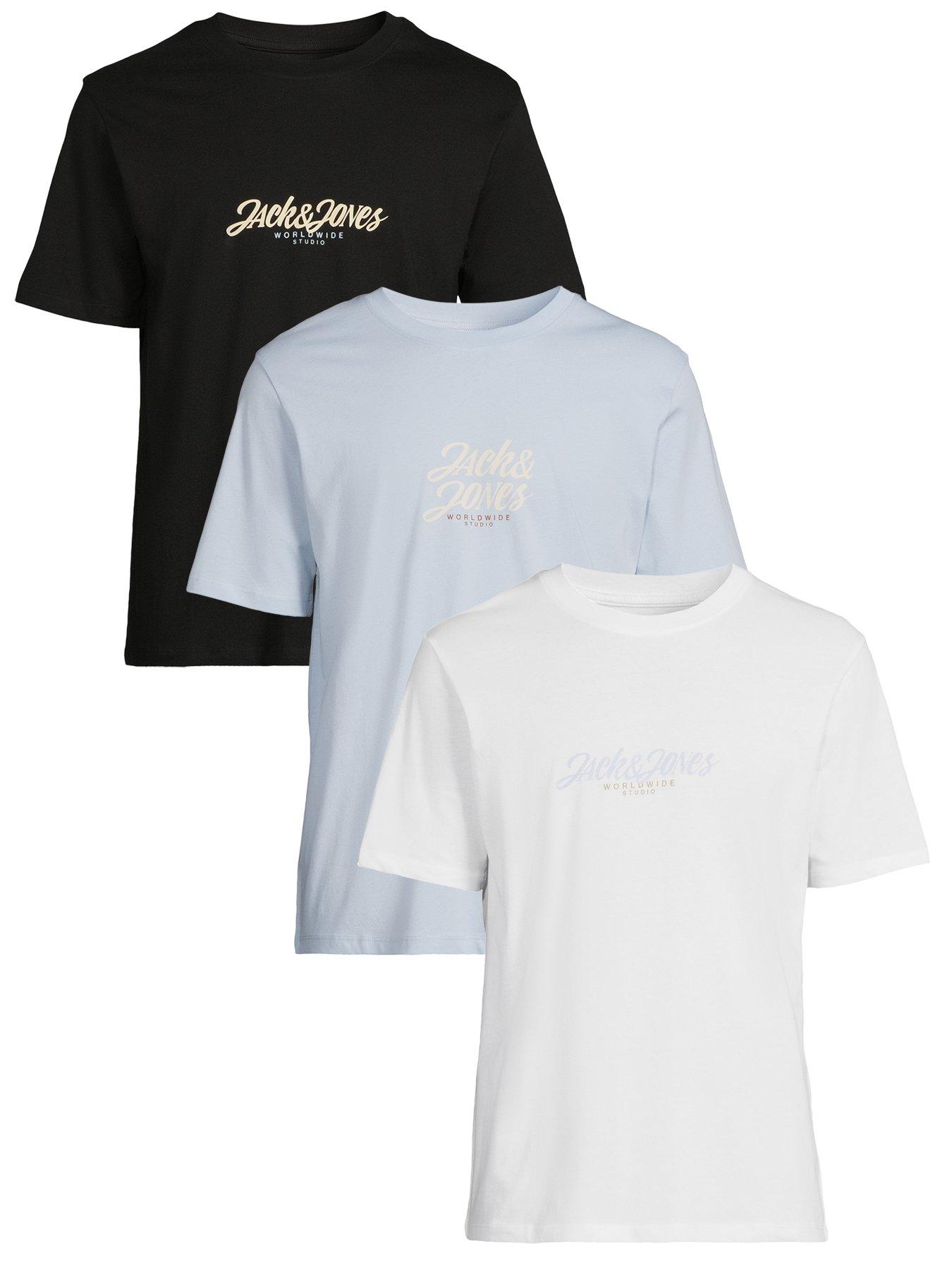 Image of Jack & Jones Jortavira 3 Pack Scripted Short Sleeve T-Shirts - Multi Skyway