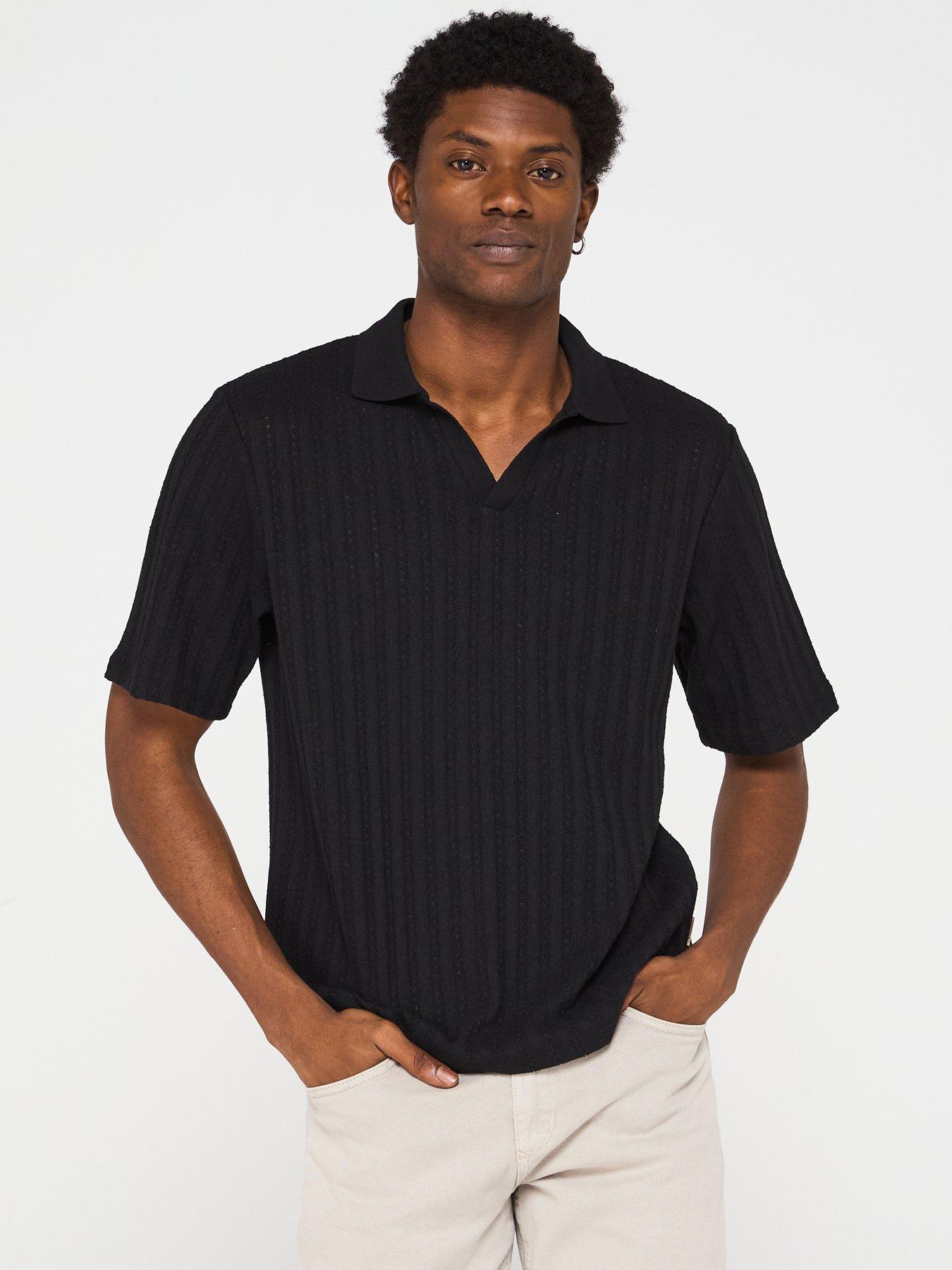 Jack & Jones Hydra Split Neck Knitted Polo Shirt - Black