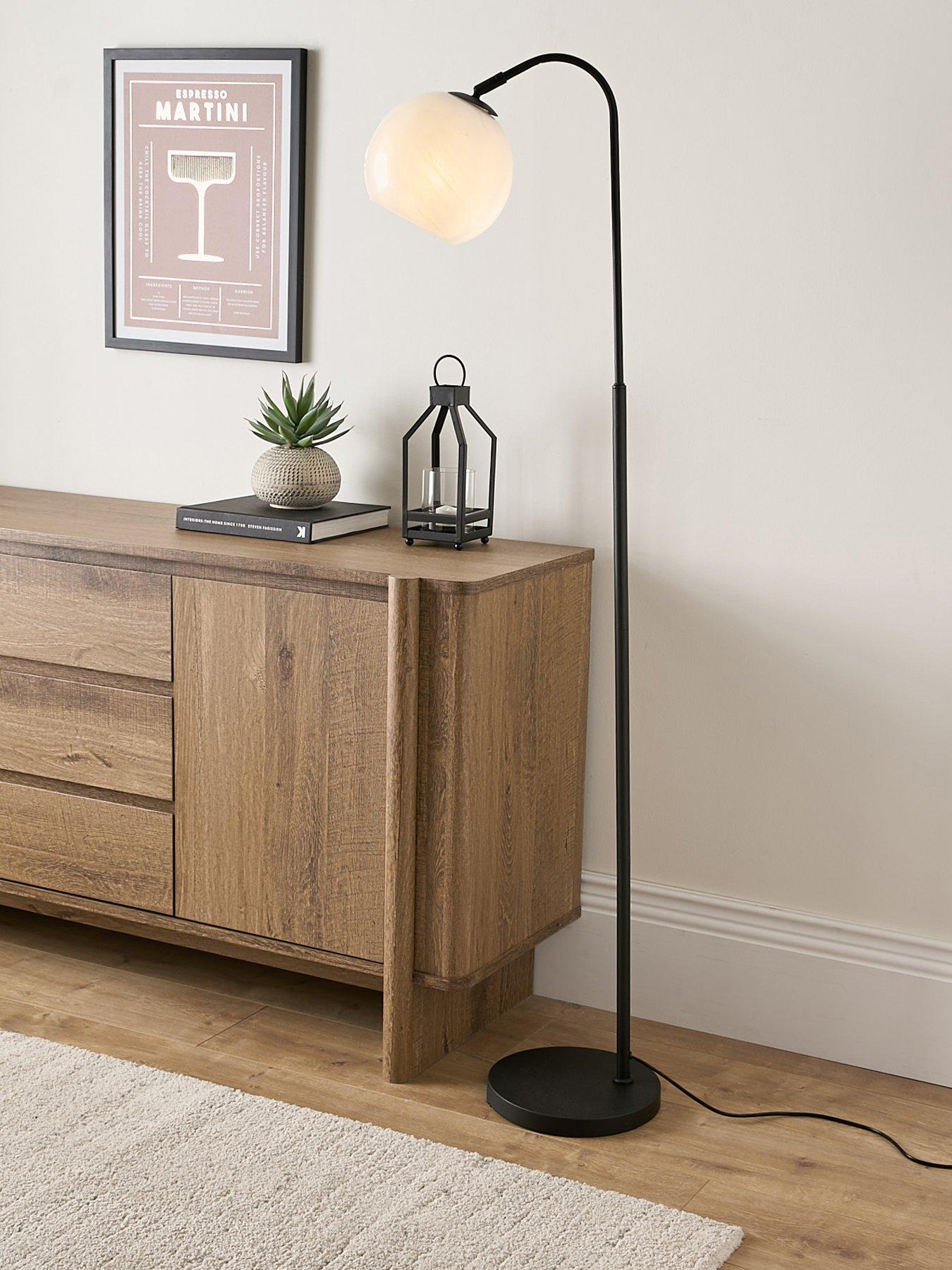 The Very Collection Black Arc Floor Lamp with Glass Shade