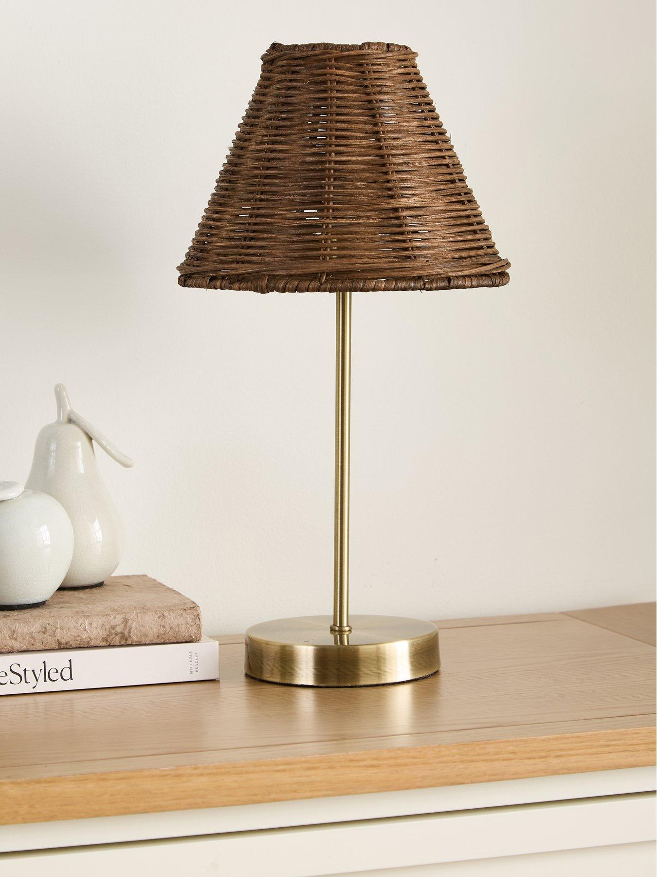 Very Home Metal Table Lamp with Dark Rattan Shade