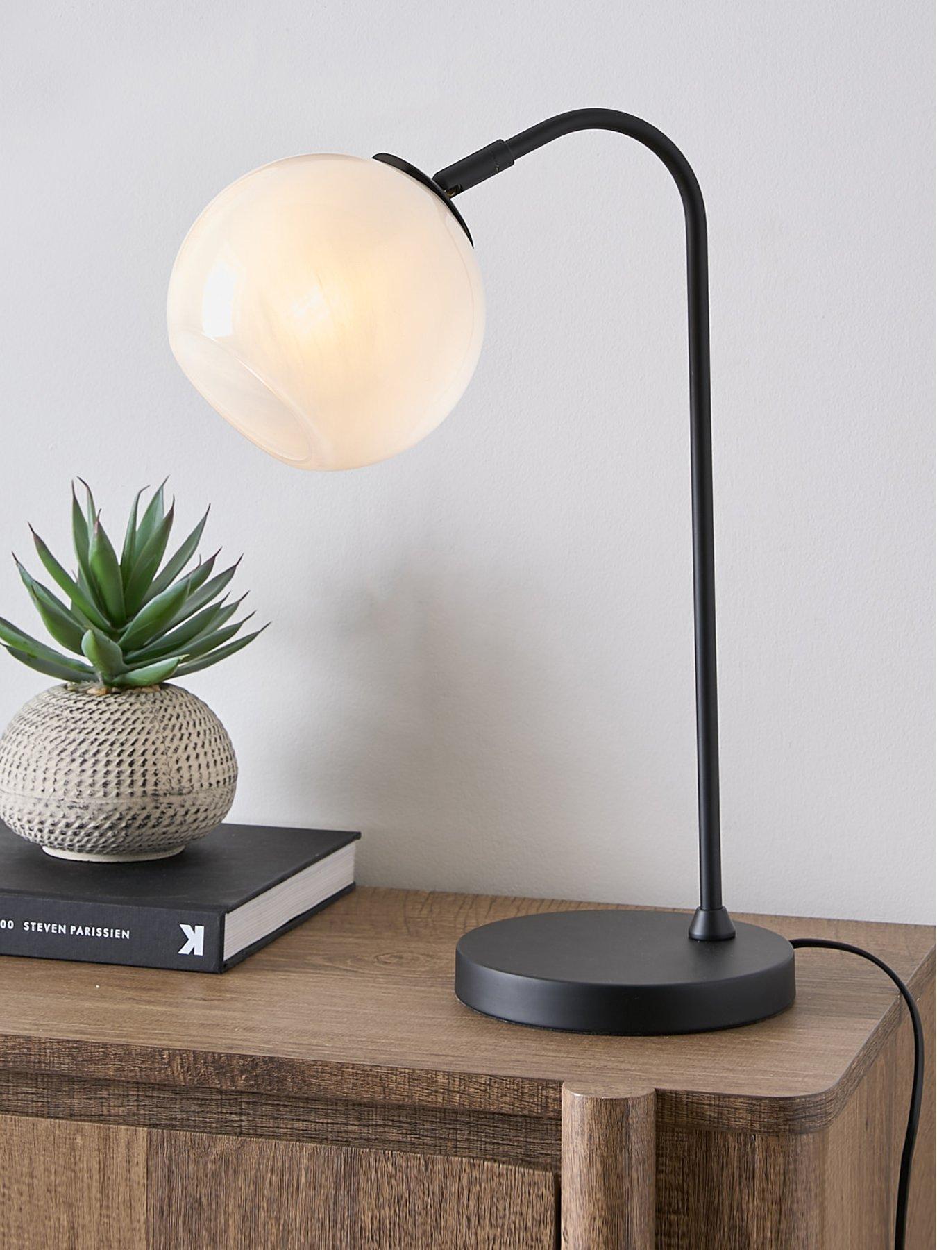 Very Home Black Arc Table Lamp with Glass Shade