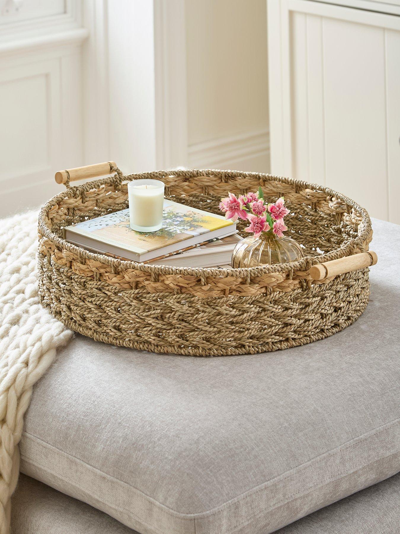 Very Home Large Round Seagrass Tray with Handles 50cm