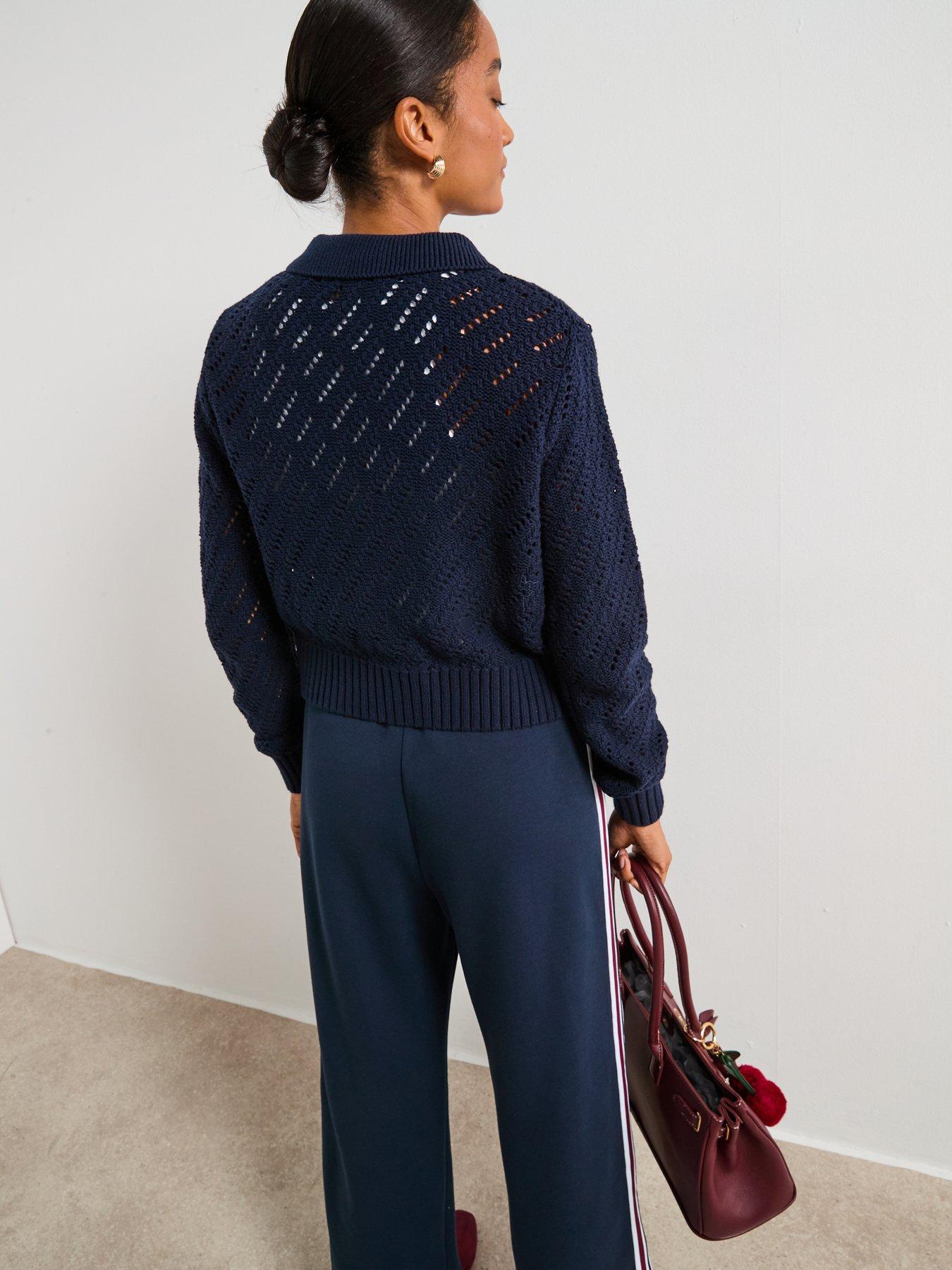 Image 2 of 6 of V by Very Open Stitch Collared Cardigan - Navy
