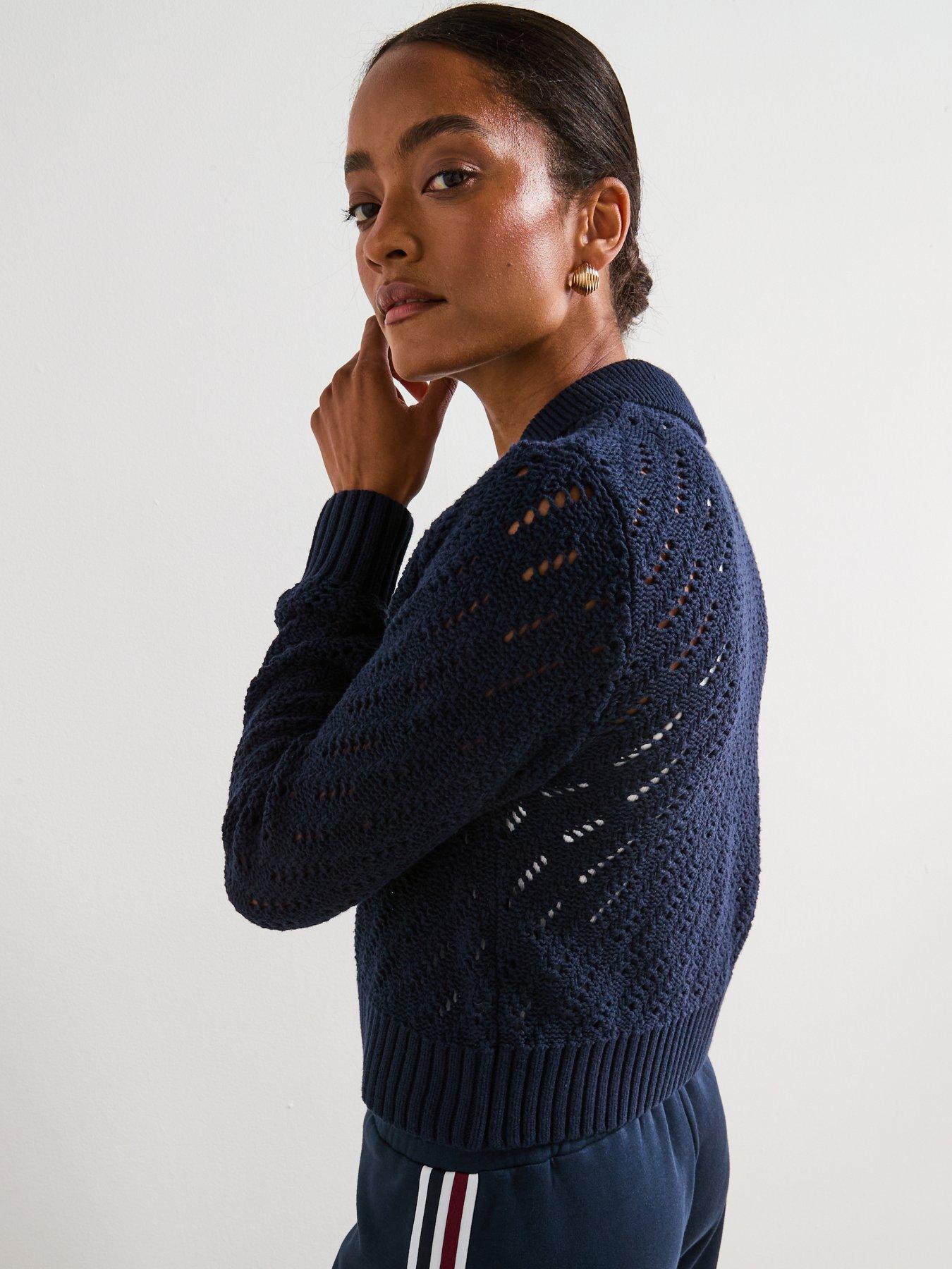 Image 6 of 6 of V by Very Open Stitch Collared Cardigan - Navy