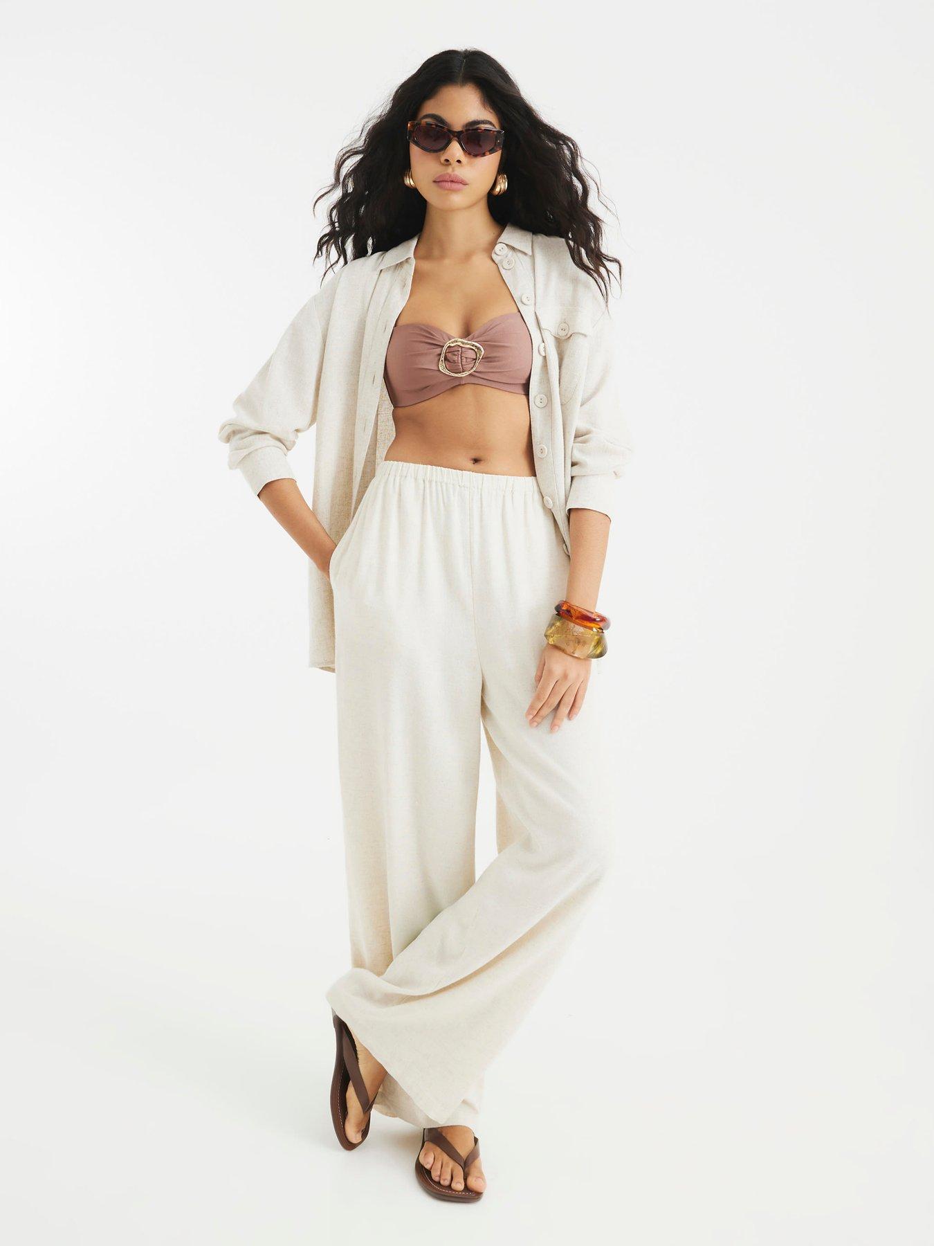 River Island Entry Linen Trouser - Light Stone