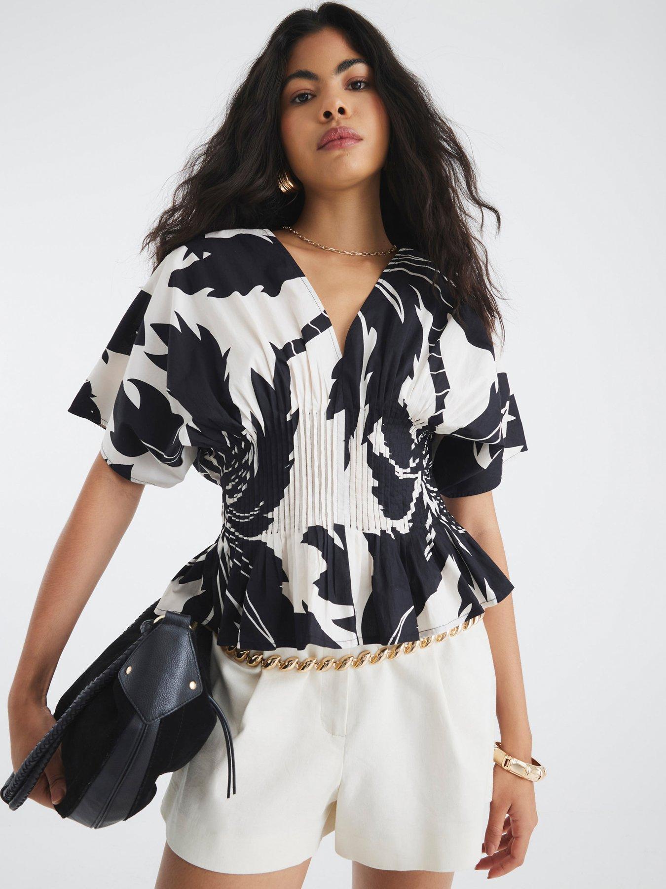 river-island-short-sleeve-poplin-shirred-top-black