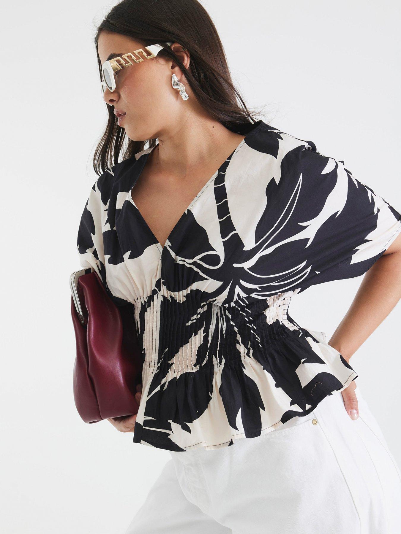 river-island-short-sleeve-poplin-shirred-top-blackoutfit