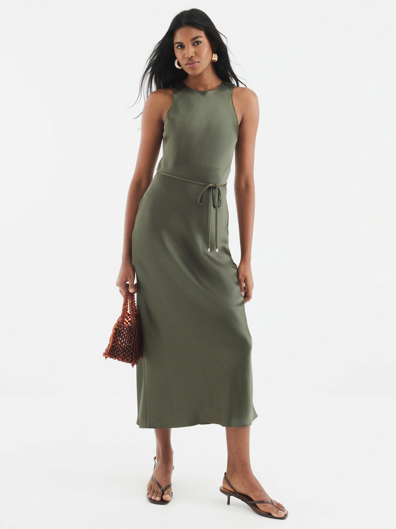 River Island Racer Bias Slip Dress - Khaki