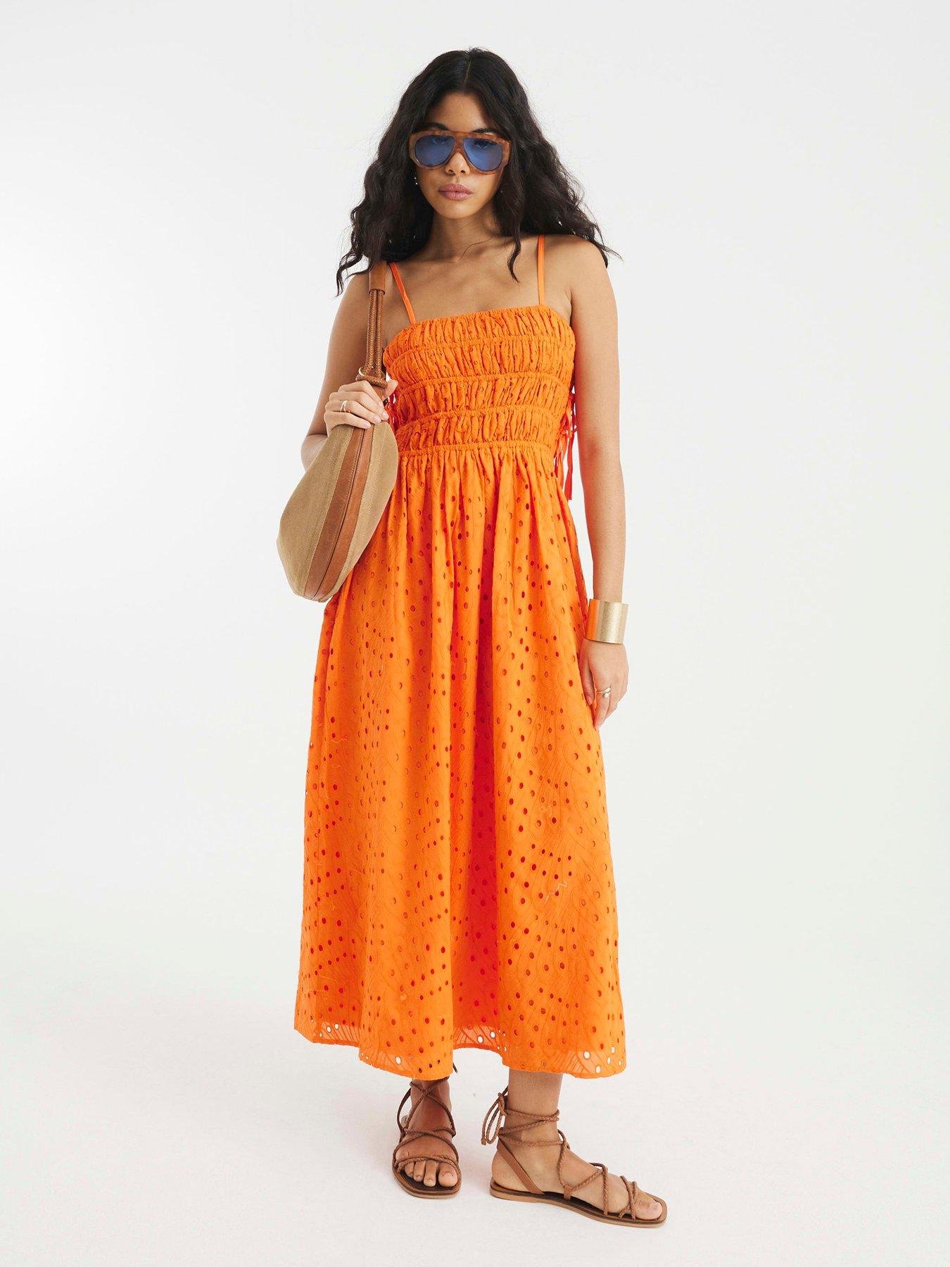River Island Broderie Baby Doll Maxi Dress - Orange