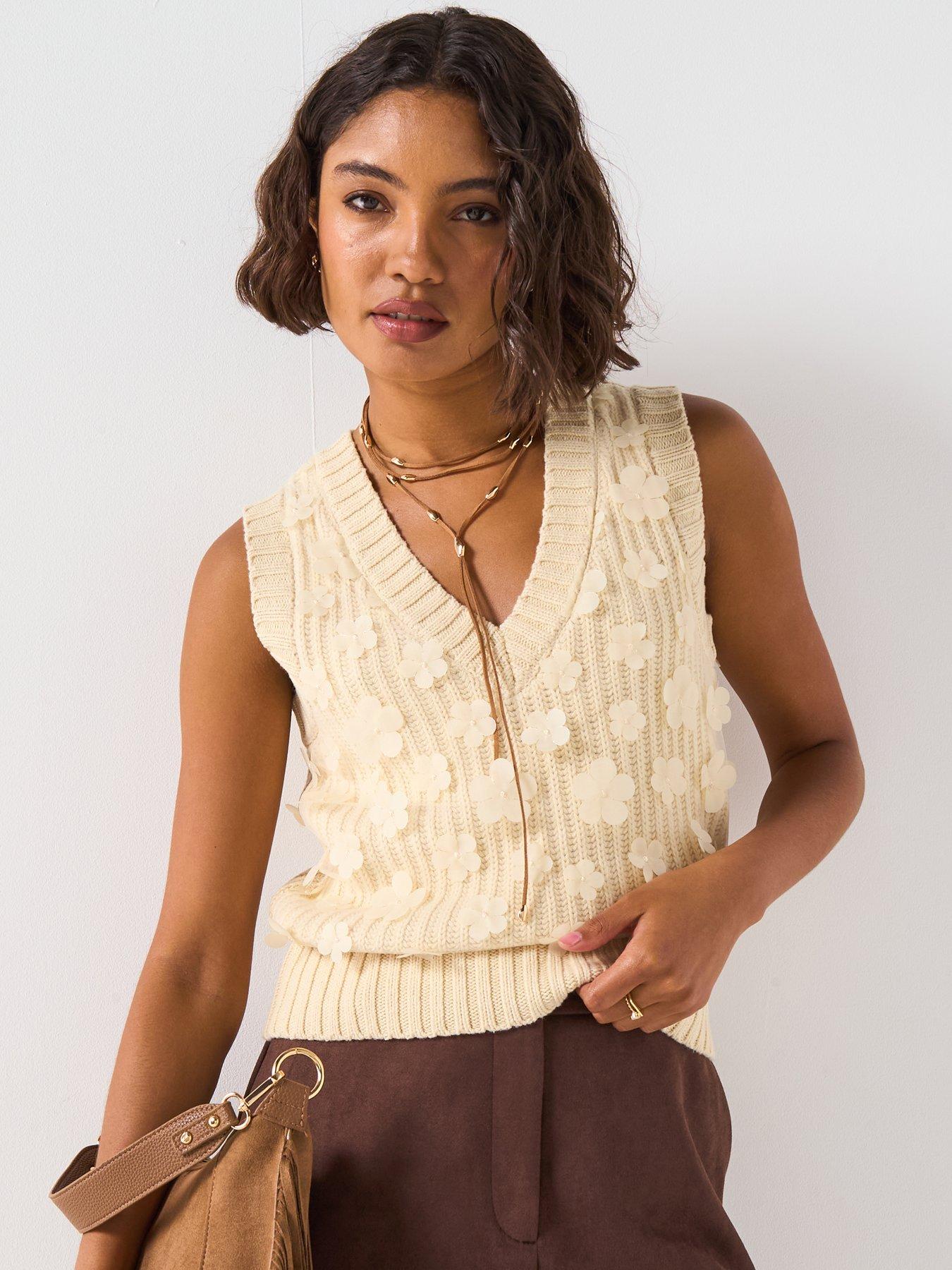 V by Very Flower Embroidered Vest - Cream
