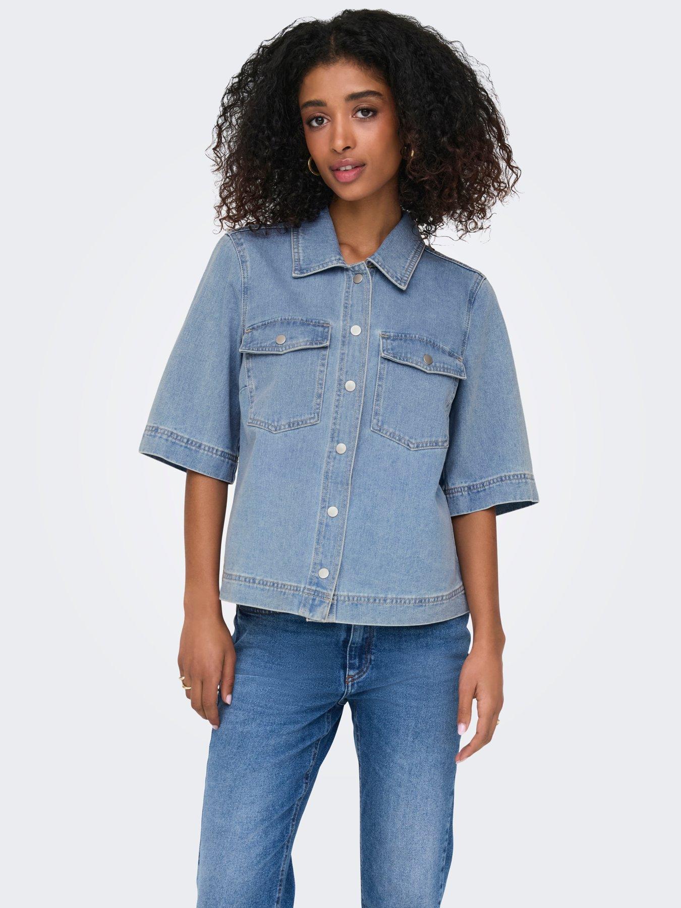 Only Short Sleeve Denim Shirt - Light Blue