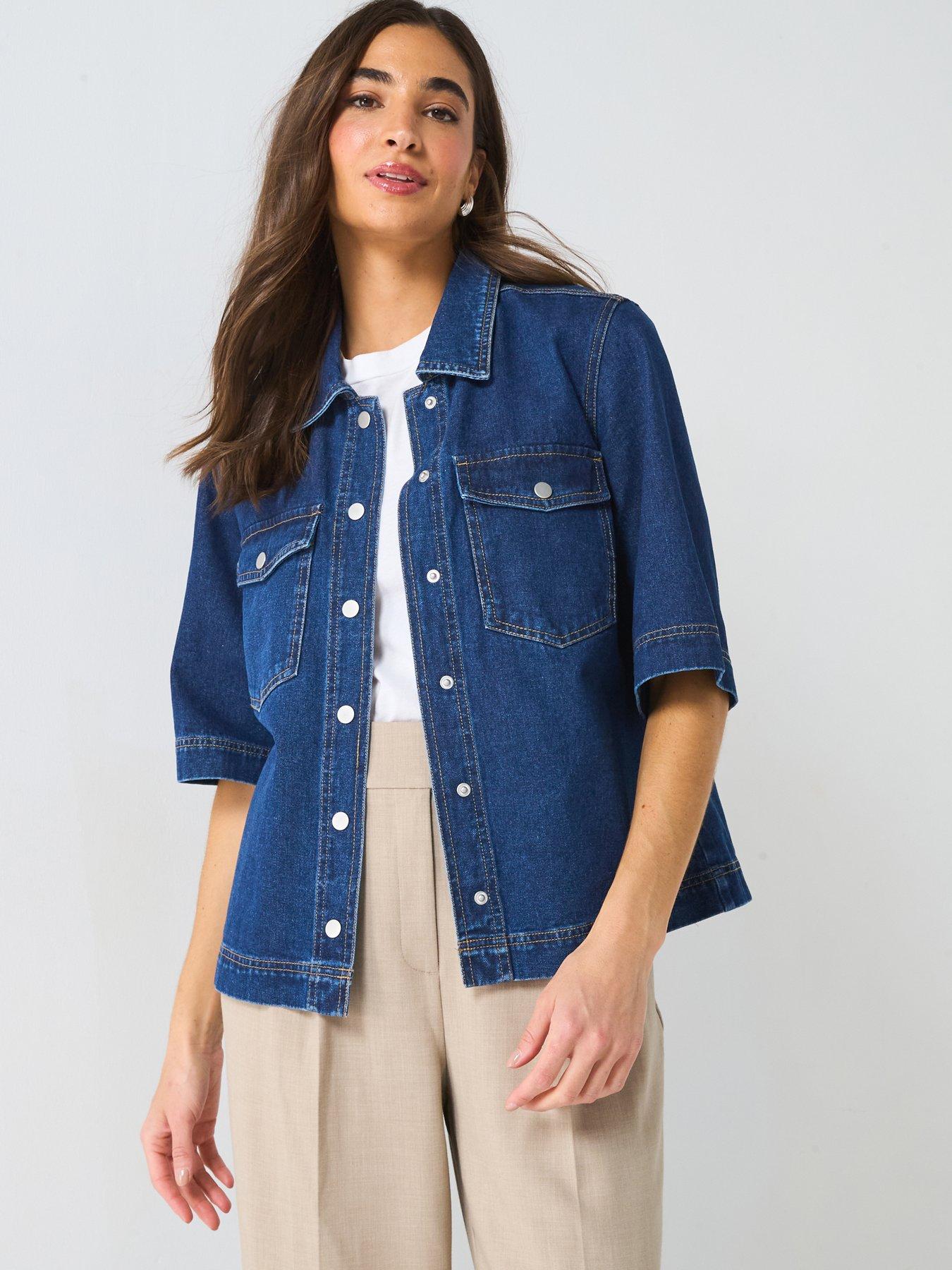 Image of Only Short Sleeve Denim Shirt - Dark Blue
