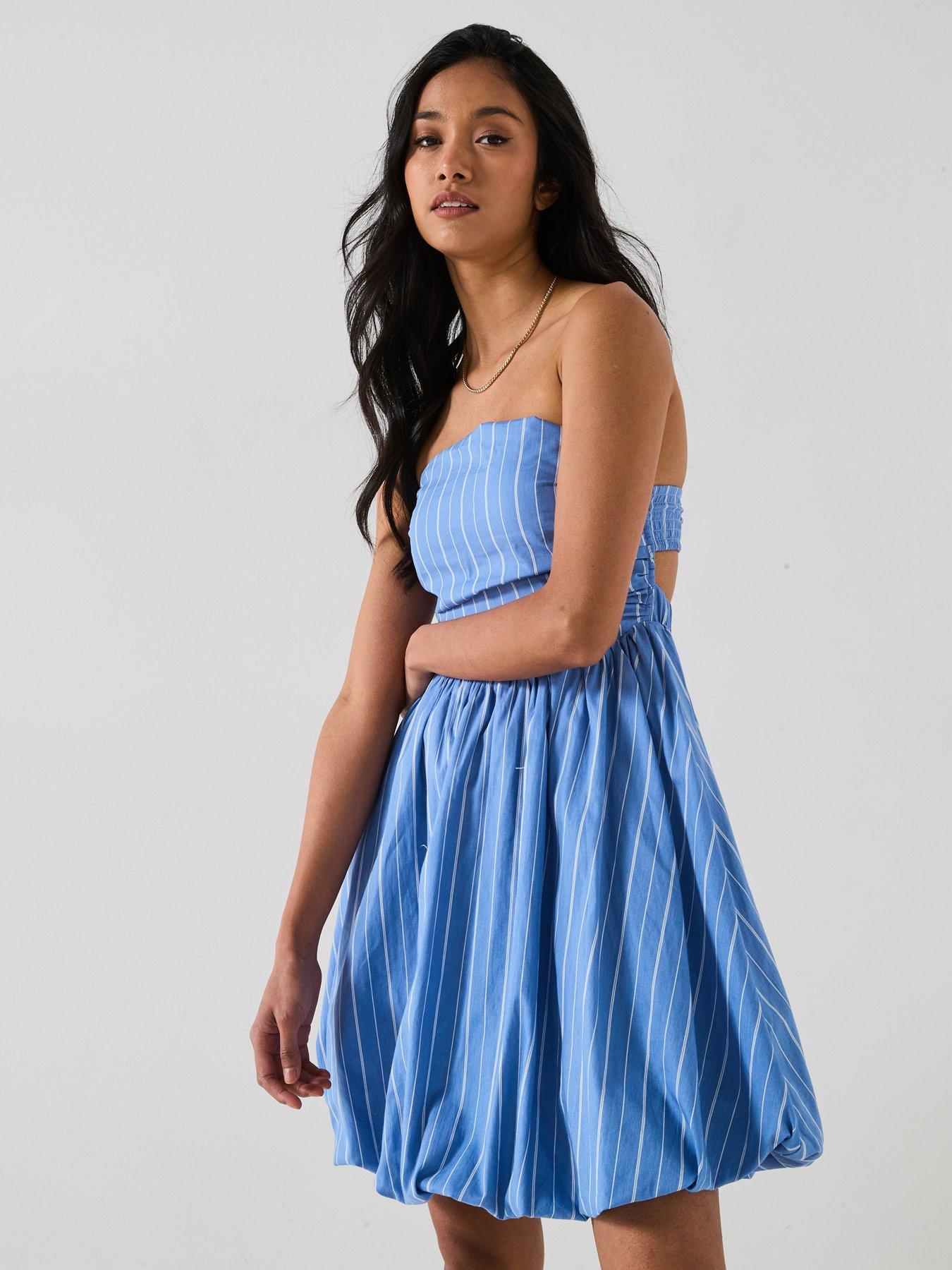 only-strapless-mini-dress-blueoutfit