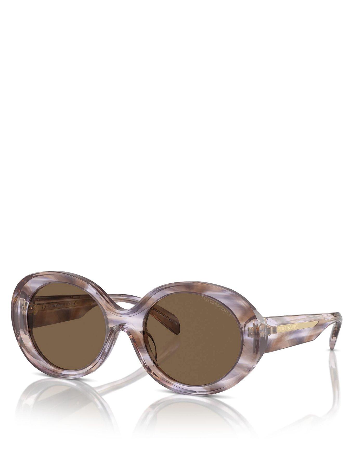 Image 1 of 4 of Emporio Armani Oval Sunglasses- Brown Lens With Purple/brown Frame