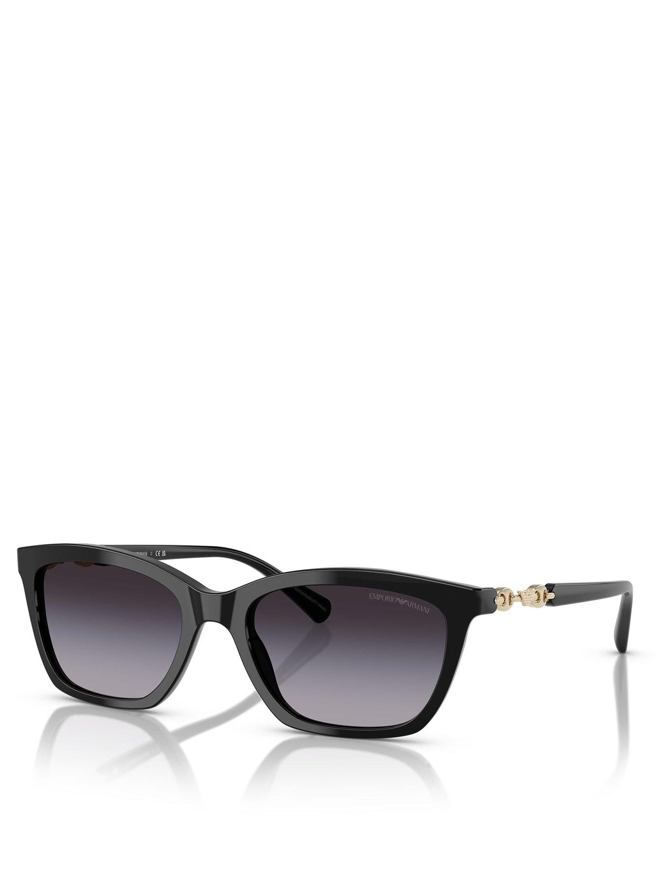 Image 1 of 4 of Emporio Armani Cat Eye Sunglasses- Black With Branded Arm Detail