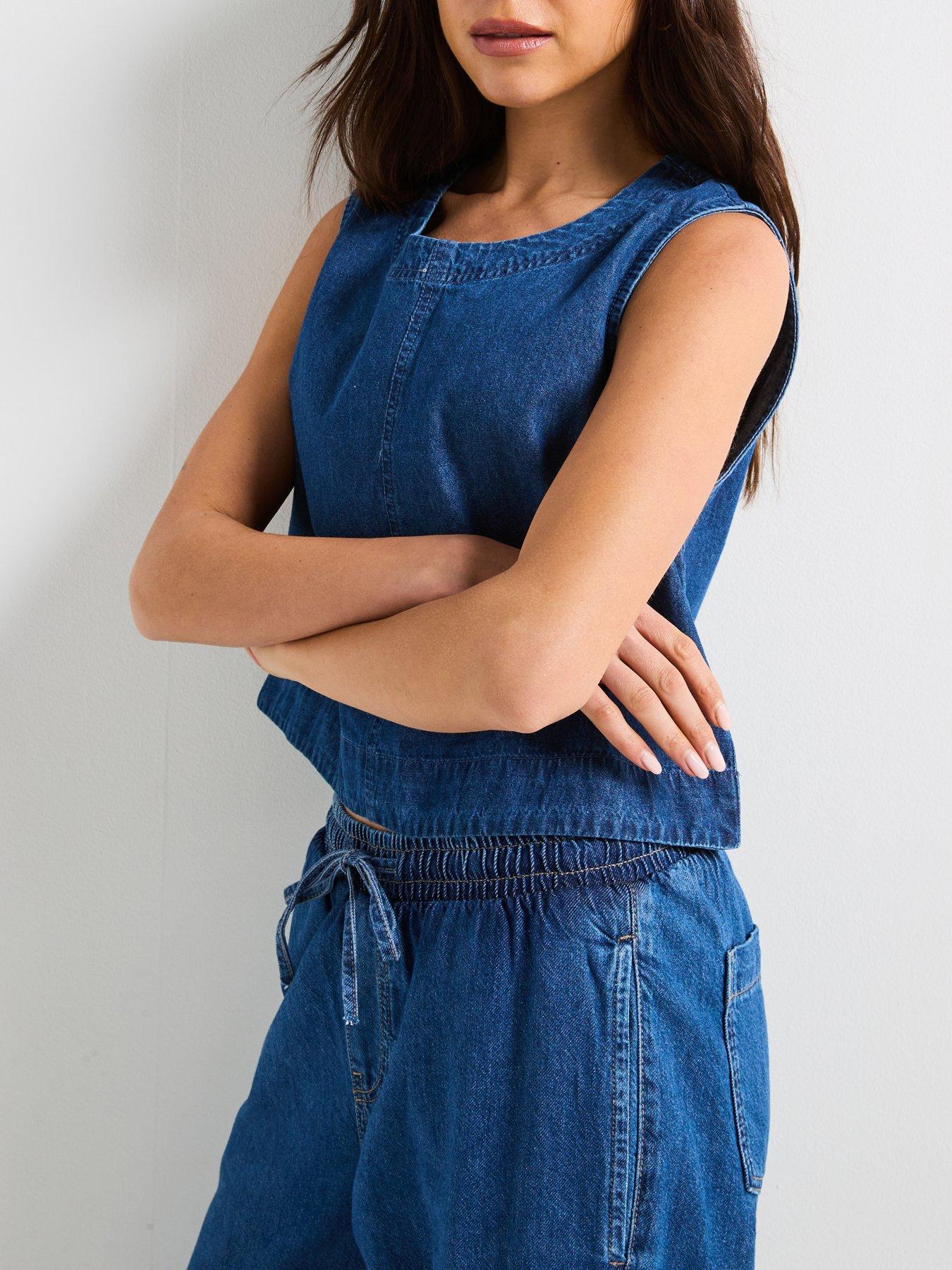pieces-round-neck-denim-top-blueoutfit